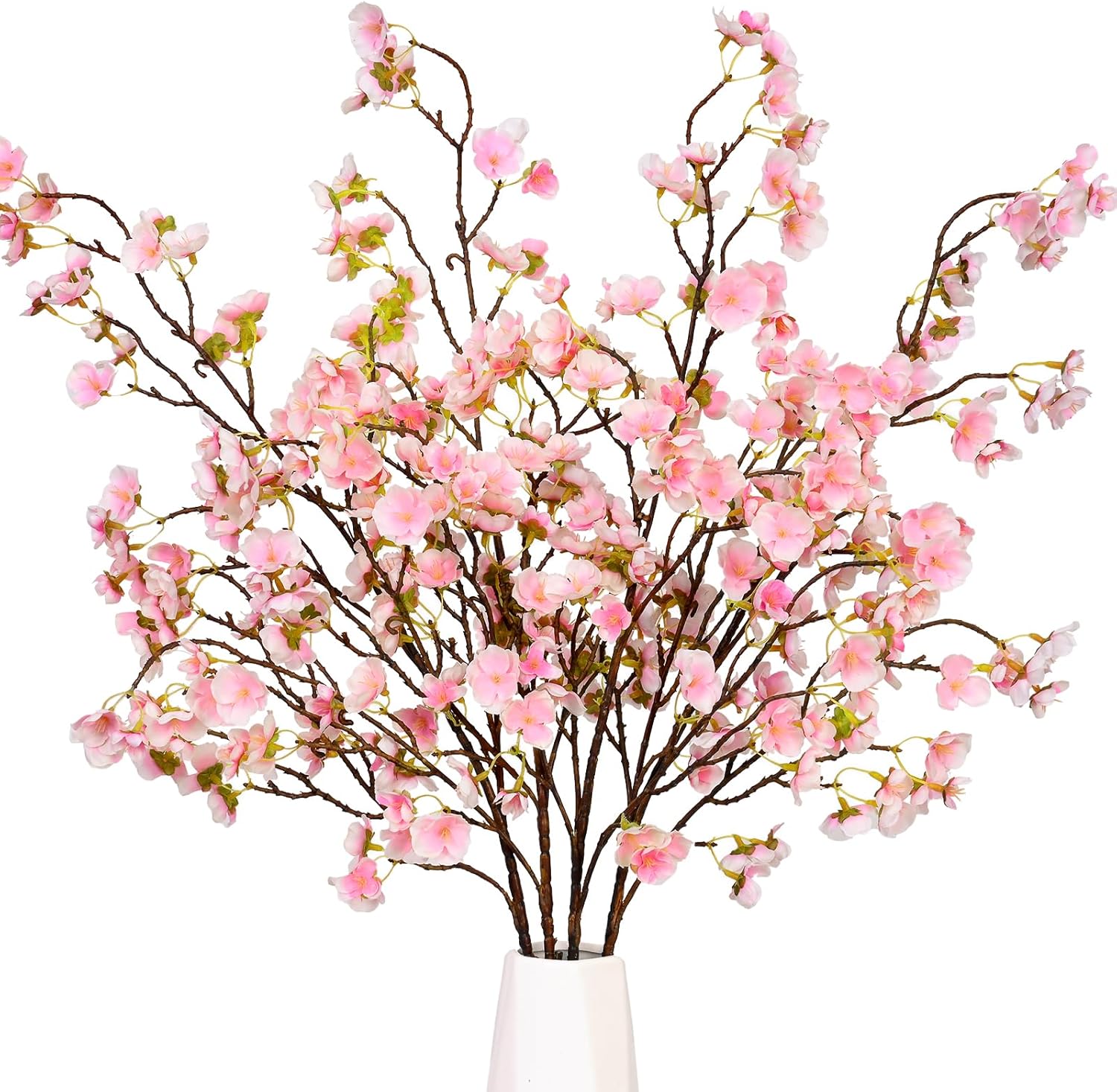 Sunm Boutique White Cherry Blossom Flowers, Artificial Cherry Blossom Decor Faux Cherry Blossom Branches Vase Arrangements for Wedding Home Party Kitchen Decor, Set of 3