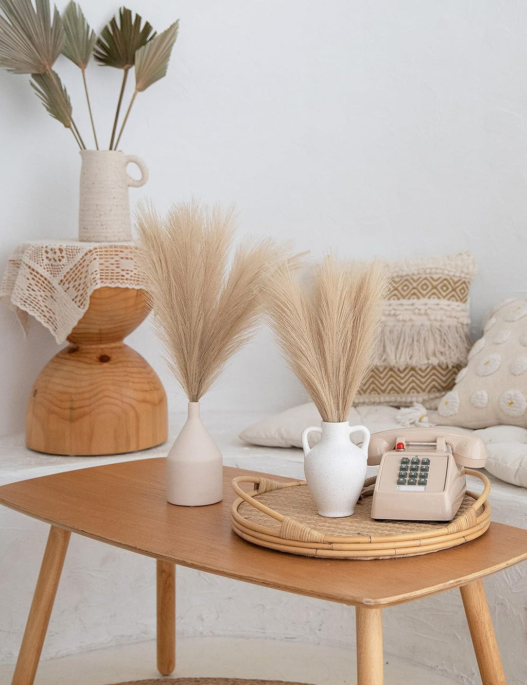 ChagoArt 6 Stems 17" Taupe Faux Pampas Grass - Boho Chic Rustic Artificial Plant