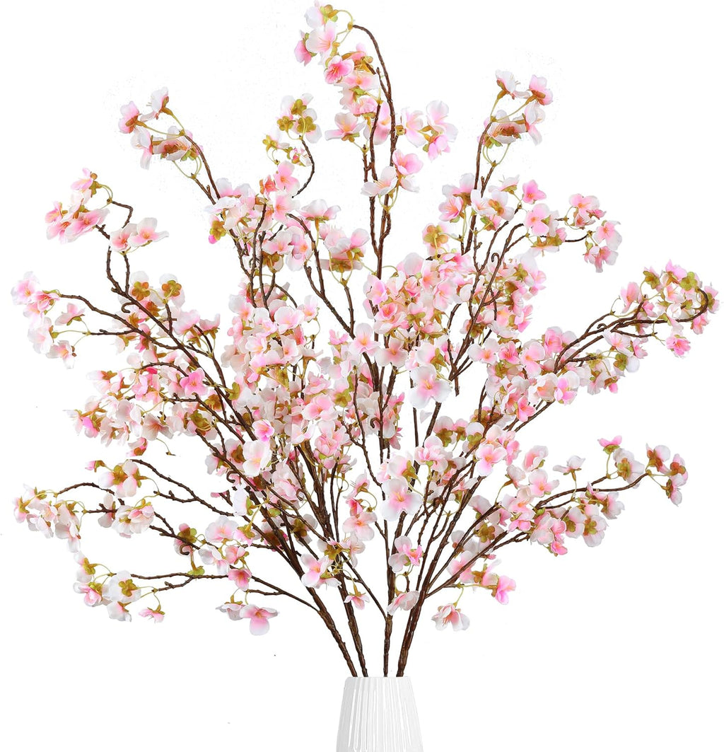 Sggvecsy Artificial Cherry Blossom Flowers 4 Pcs Faux Cherry Blossom Stems Faux Silk Cherry Blossom Branches 41’’ Fake Flowers Long Stems for Vase Arrangements Home Wedding Table Decor (Pink)