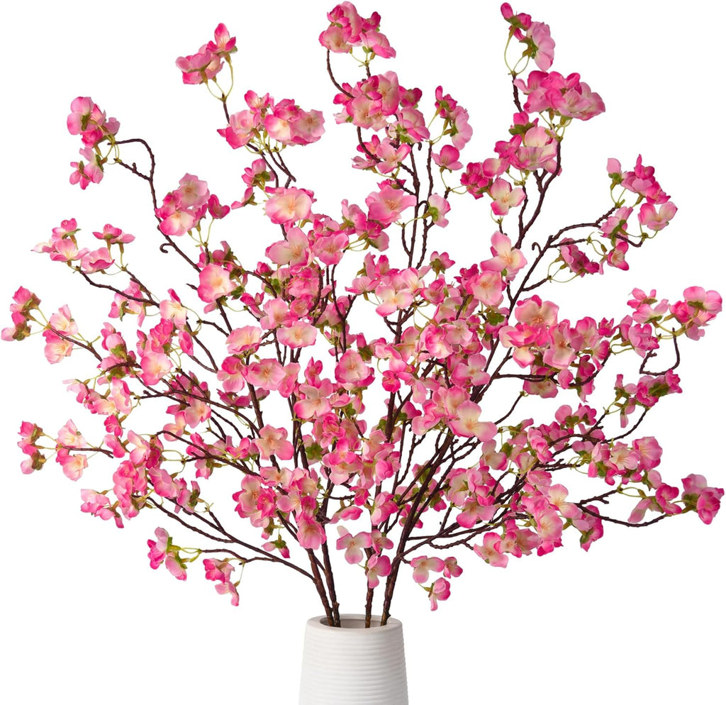 florisso Cherry Blossom Branches, Faux Peach Blossom Flowers, Artificial Plum Branches Real Touch Silk for Party Home Decor Wedding Arrangements (4PCS, White, 41")