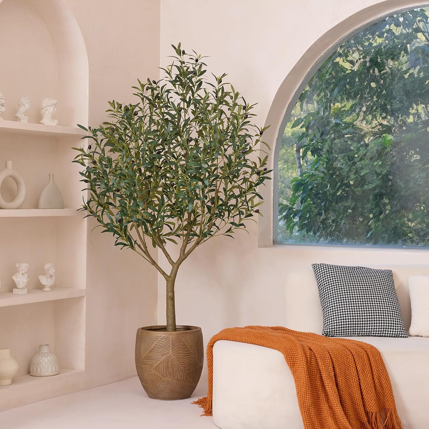 VeriNatural Artificial Olive Tree 6.5FT - Large Fake Olive Trees Indoor with 1676 Lush Leaves,UV Resistant & Natural Wood Trunk, Outdoor Potted Faux Plant for Living Room,Office,Home Decor,VN157