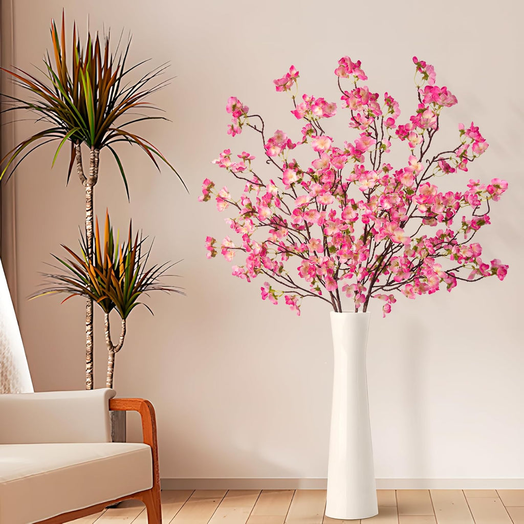 florisso Cherry Blossom Branches, Faux Peach Blossom Flowers, Artificial Plum Branches Real Touch Silk for Party Home Decor Wedding Arrangements (4PCS, White, 41")