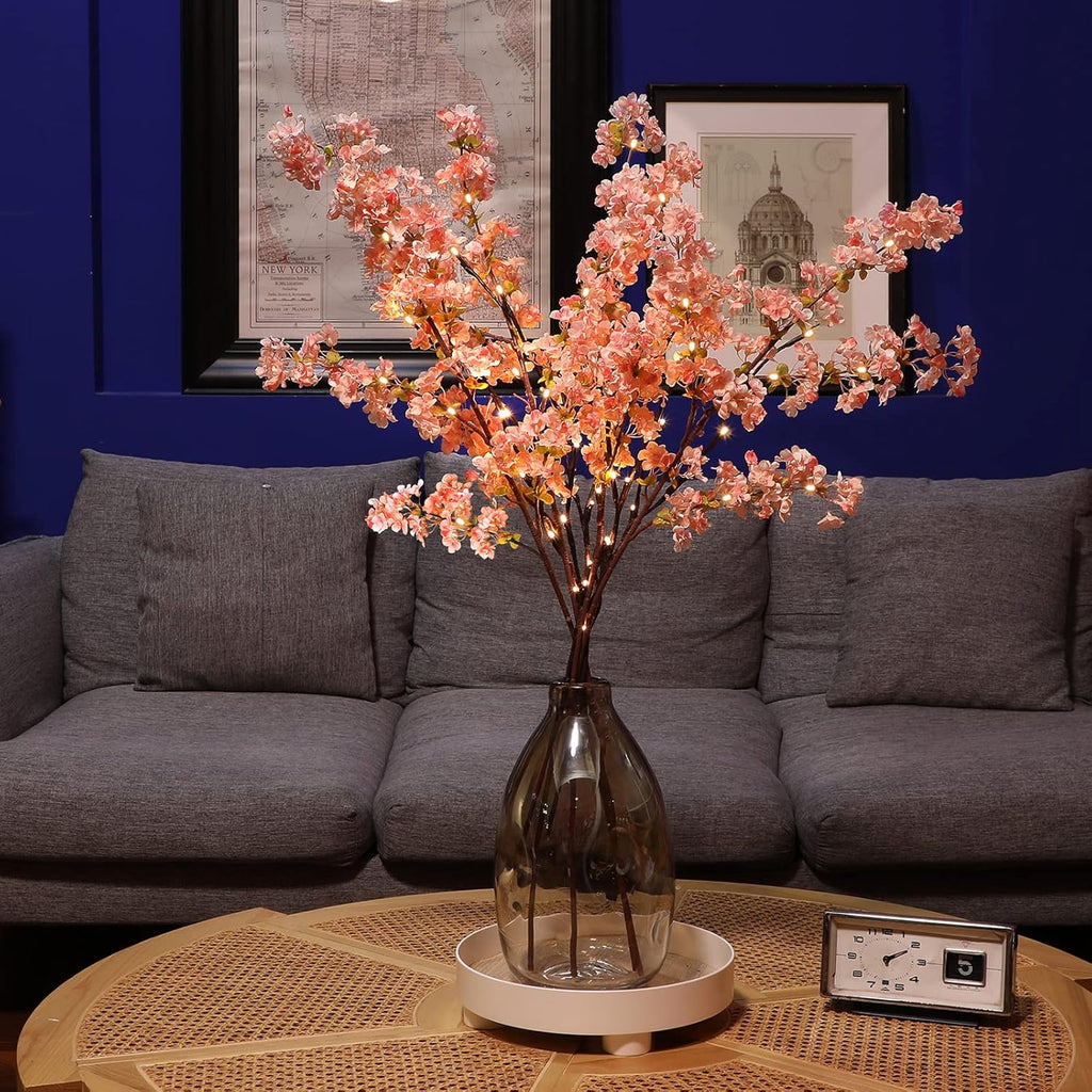 Sunm Boutique White Cherry Blossom Flowers, Artificial Cherry Blossom Decor Faux Cherry Blossom Branches Vase Arrangements for Wedding Home Party Kitchen Decor, Set of 3