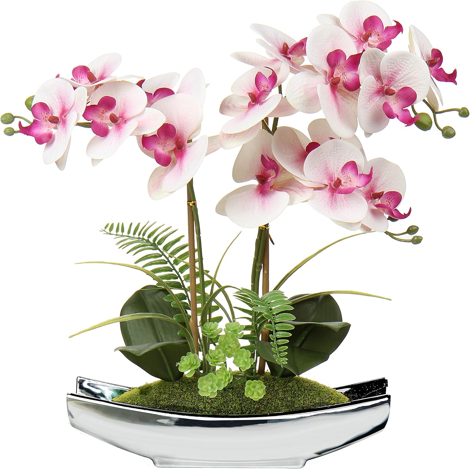 Briful Artificial Orchid, Faux Phalaenopsis Orchid Silk Flower Arrangement Tall Fake Orchid Flowers Plant Ceramics Pot Arrangements for Home Table Office Party Table Decor (Orchid #05)