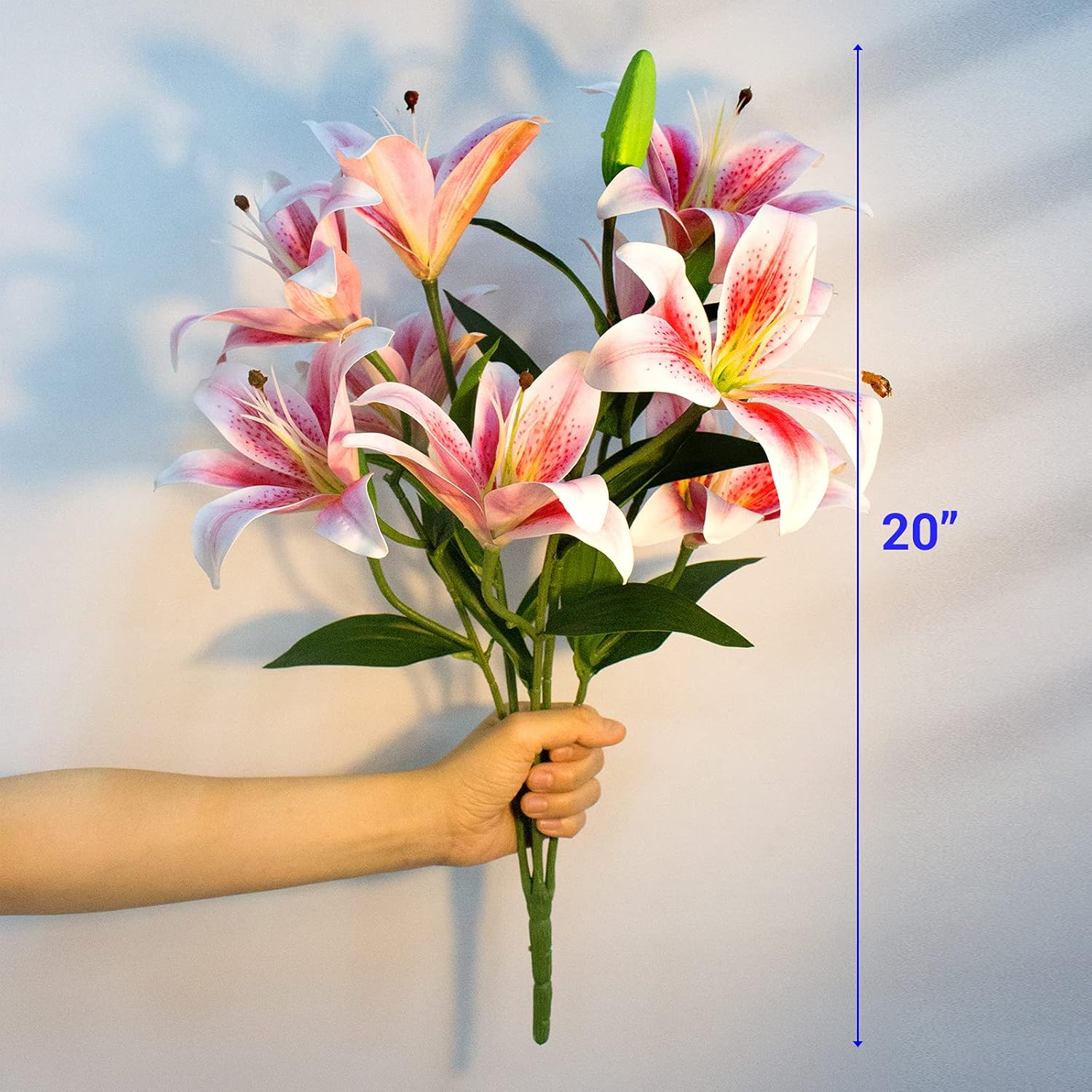 SNAIL GARDEN 12 Heads Artifical Lily Flowers, Long Stem Artificial Stargazer Lilies with 9 Heads Full Bloom Lily & 3 Buds-Faux Tiger Bouquets for Home Hotel Flower Arrangement Party Decor