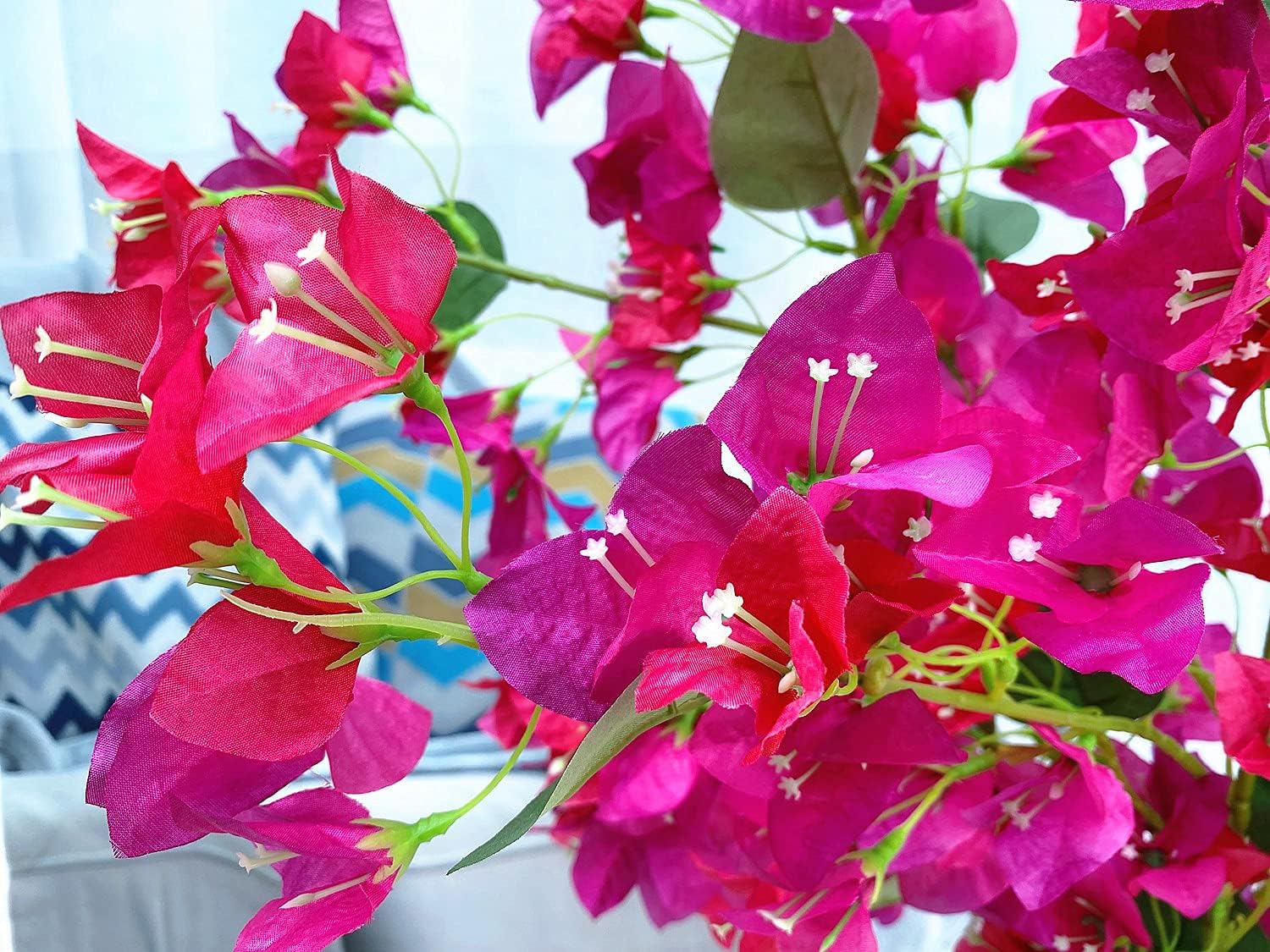 Artificial Flowers Silk Bougainvillea Branches Faux Artificial Bougainvillea Floral Stems Long Plant Branches 45" for Wedding Centerpieces, Table Runner, Home Decoration (White - Pack of 4pcs)