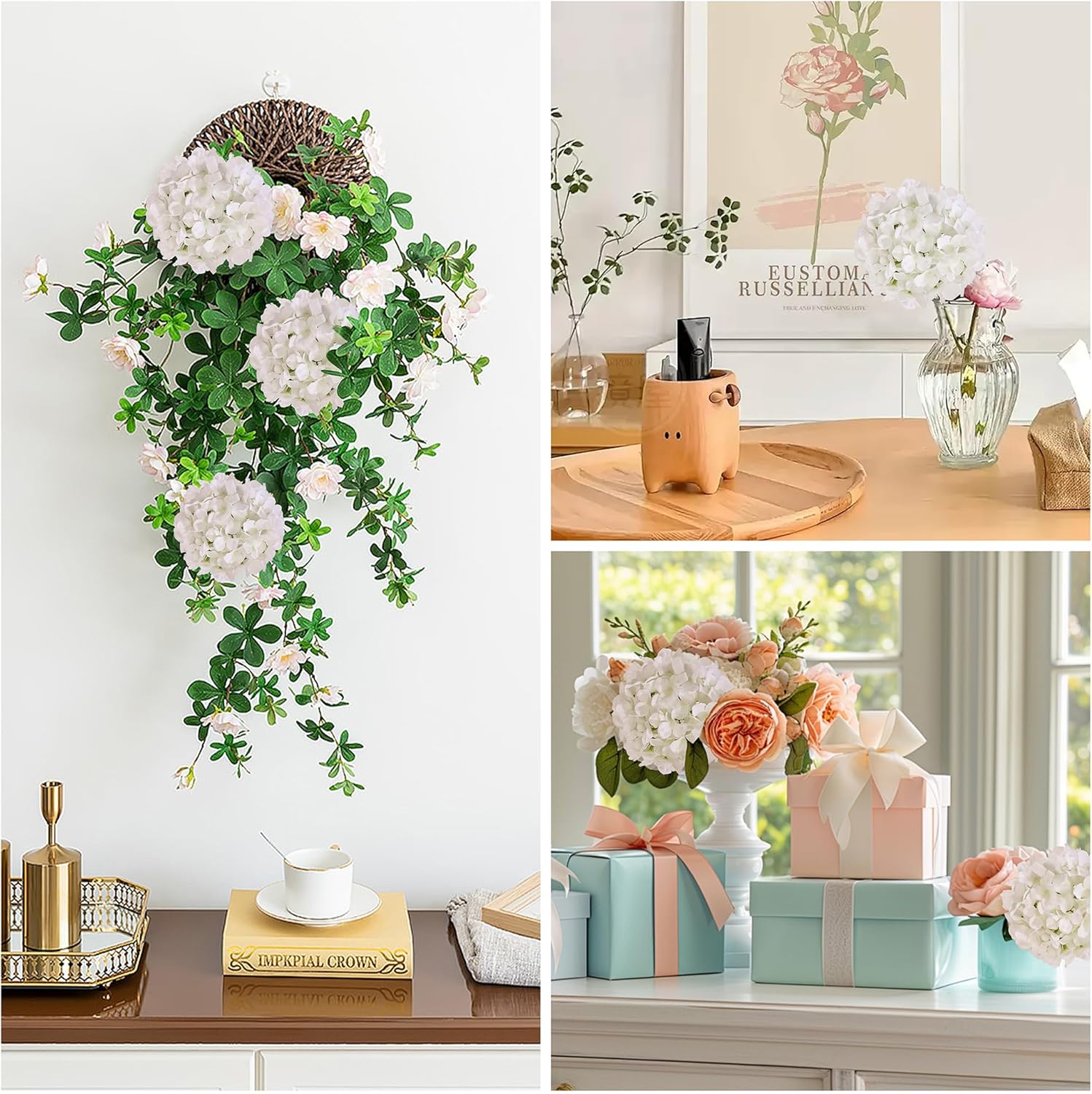 AVIVIHO Dusty Pink Hydrangea Artificial Flowers Pack of 10 Fake Hydrangeas Heads Full Faux Hydrangea Silk Flowers with Stems for Wedding Home Party Centerpieces Shop Baby Shower Decoration