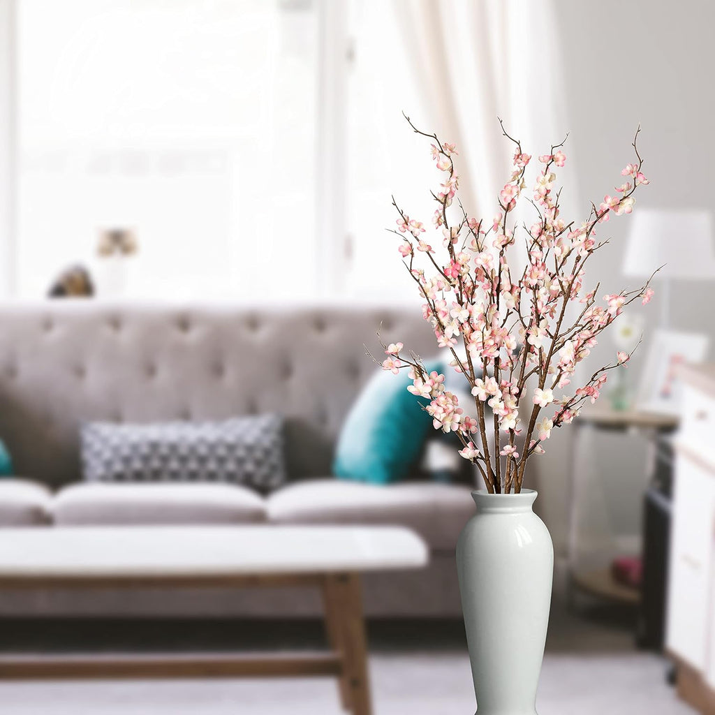 Ammyoo 4 PCS Artificial Plum Blossom Party Decorations Fake Cherry Flowers Faux Long Stems Wintersweets Silk Flowers Arrangement for Wedding Home Office Bedroom Decor(White)