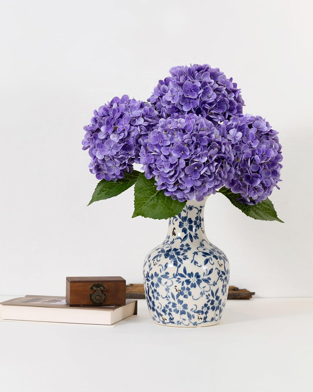 DuHouse 3Pcs Large Hydrangea Artificial Flowers,Latex Real Touch Hydrangeas Lifelike Hydrangea Flower for Home Wedding Bouquets Centerpieces Party Living Room Decoration(Blue)