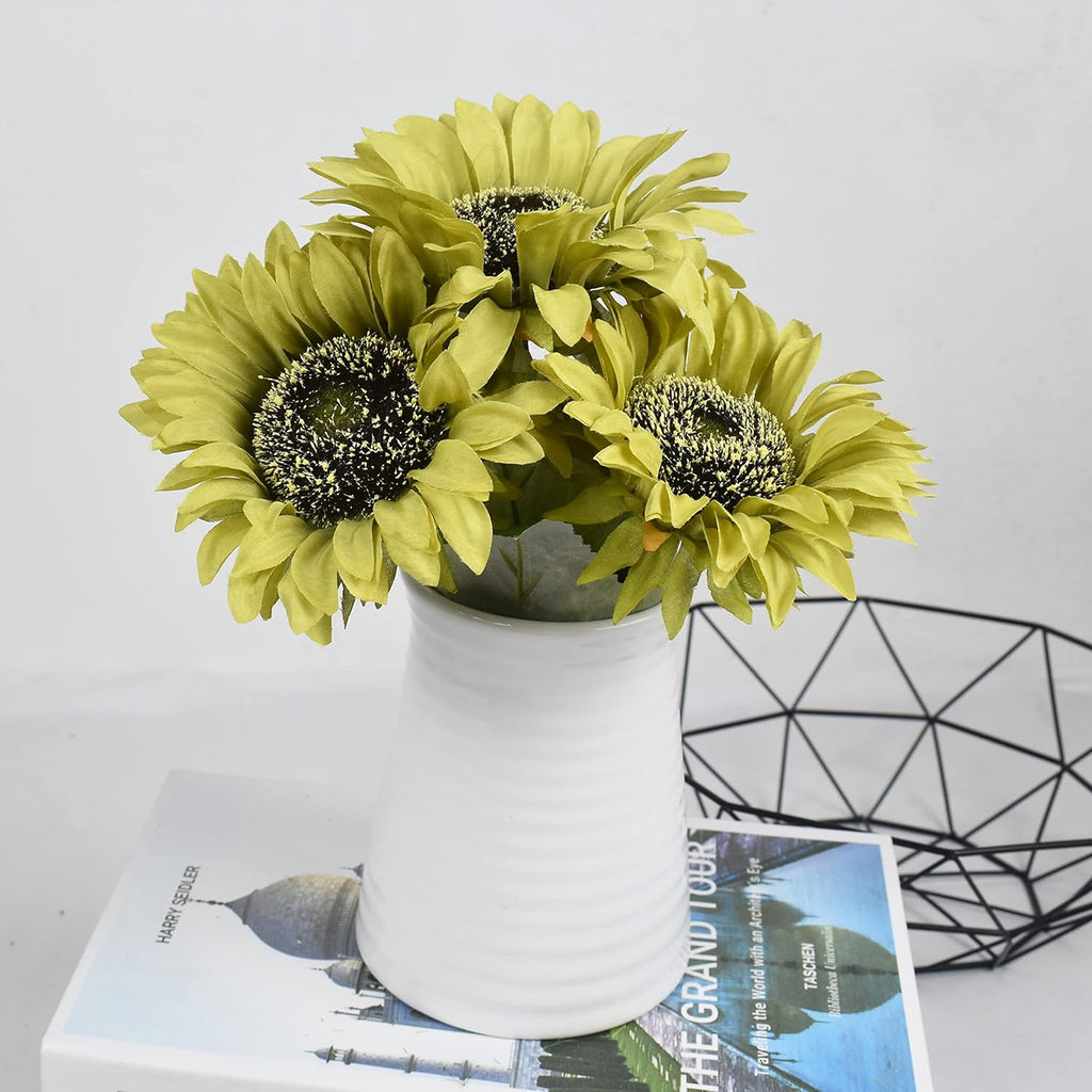 WISTART 8pcs Artificial Sunflower Flowers Long Stem Large Silk Sunflowers Bridal Wedding Bouquet Fake Yellow Flower Arrangements for Outdoor