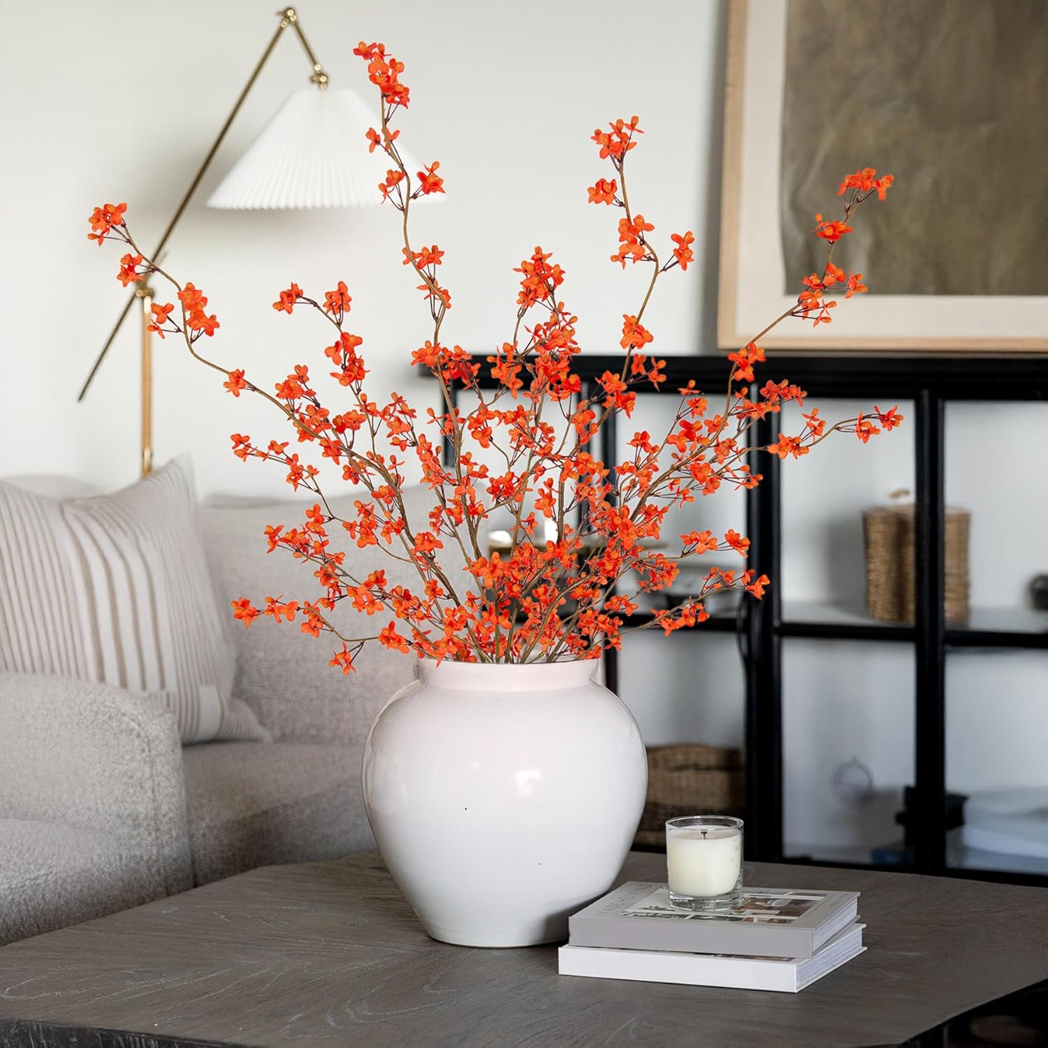 Ammyoo 4 PCS Artificial Plum Blossom Party Decorations Fake Cherry Flowers Faux Long Stems Wintersweets Silk Flowers Arrangement for Wedding Home Office Bedroom Decor(White)