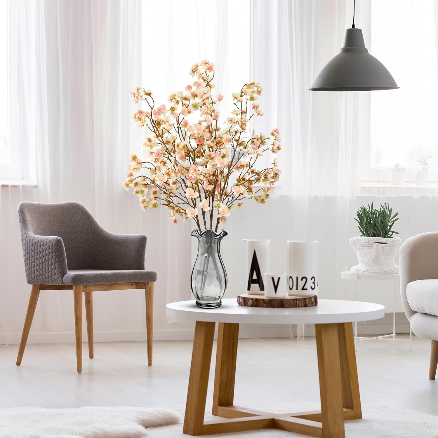 Sggvecsy Artificial Cherry Blossom Flowers 4 Pcs Faux Cherry Blossom Stems Faux Silk Cherry Blossom Branches 41’’ Fake Flowers Long Stems for Vase Arrangements Home Wedding Table Decor (Pink)