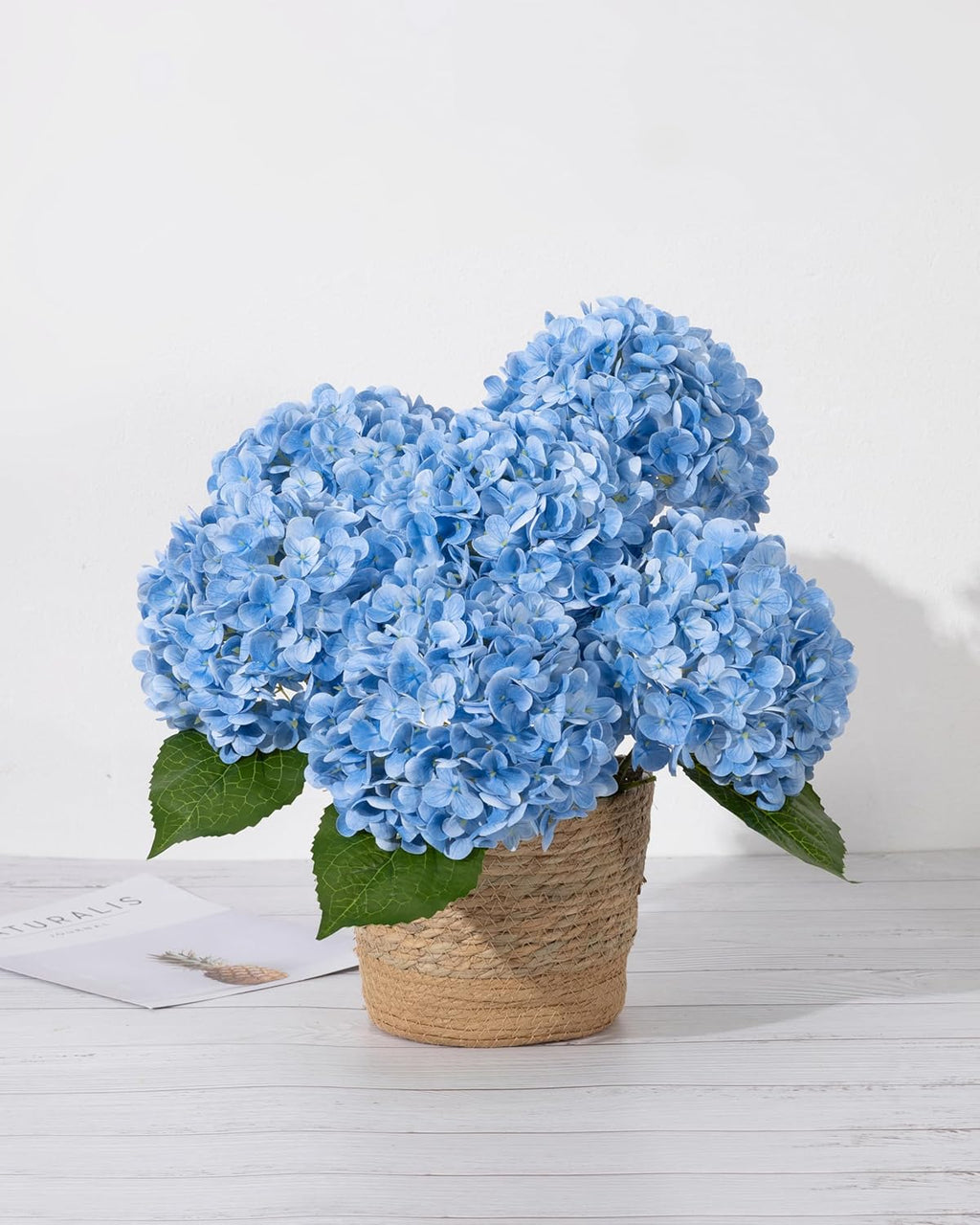 DuHouse 3Pcs Large Hydrangea Artificial Flowers,Latex Real Touch Hydrangeas Lifelike Hydrangea Flower for Home Wedding Bouquets Centerpieces Party Living Room Decoration(Blue)