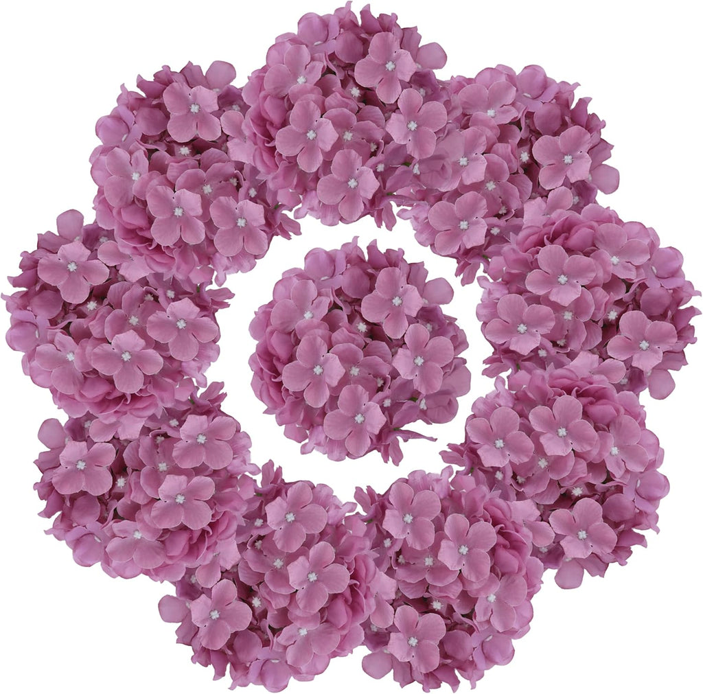 AVIVIHO Dusty Pink Hydrangea Artificial Flowers Pack of 10 Fake Hydrangeas Heads Full Faux Hydrangea Silk Flowers with Stems for Wedding Home Party Centerpieces Shop Baby Shower Decoration