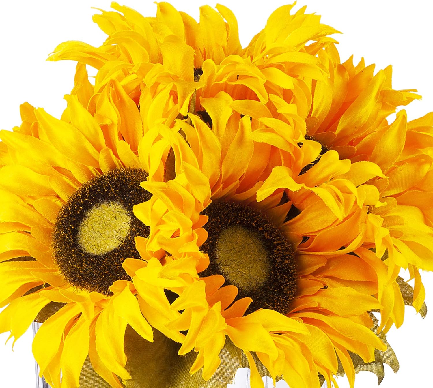 ENOVA HOME 7 Heads Silk Sunflower Arrangement Flower Centerpiece in Clear Glass Vase with Faux Water for Home Decoration