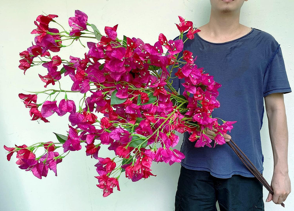 Artificial Flowers Silk Bougainvillea Branches Faux Artificial Bougainvillea Floral Stems Long Plant Branches 45" for Wedding Centerpieces, Table Runner, Home Decoration (White - Pack of 4pcs)