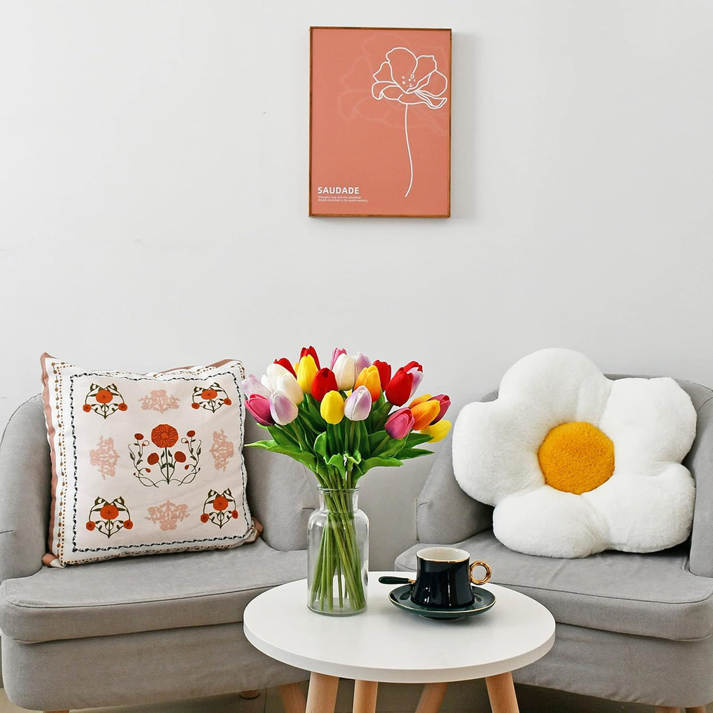 Mandy's 20pcs Pure White Flowers Artificial Tulip Silk Flowers 13.5" in Bulk Home Kitchen Wedding Decorations