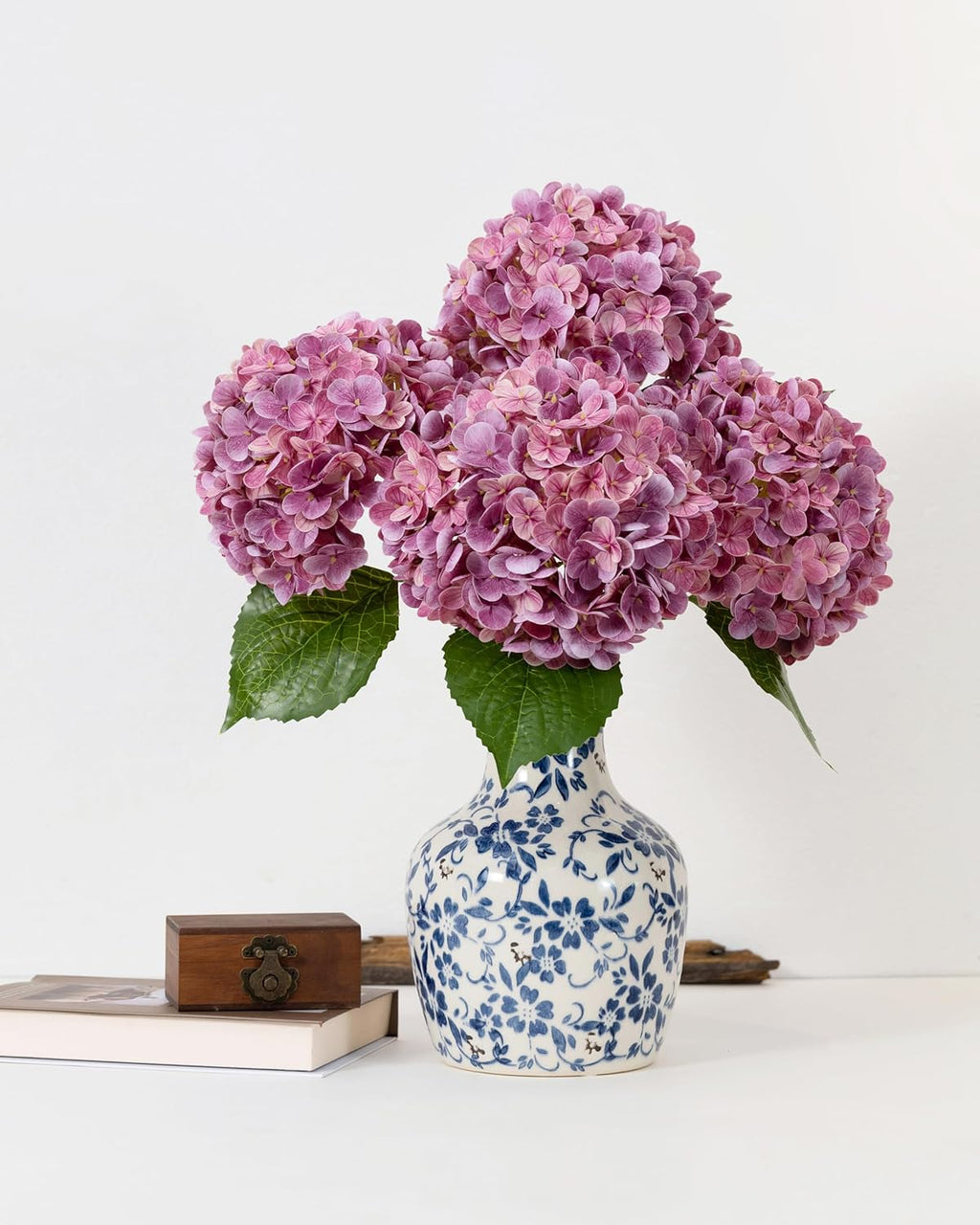 DuHouse 3Pcs Large Hydrangea Artificial Flowers,Latex Real Touch Hydrangeas Lifelike Hydrangea Flower for Home Wedding Bouquets Centerpieces Party Living Room Decoration(Blue)