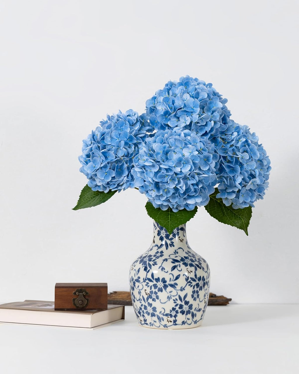DuHouse 3Pcs Large Hydrangea Artificial Flowers,Latex Real Touch Hydrangeas Lifelike Hydrangea Flower for Home Wedding Bouquets Centerpieces Party Living Room Decoration(Blue)