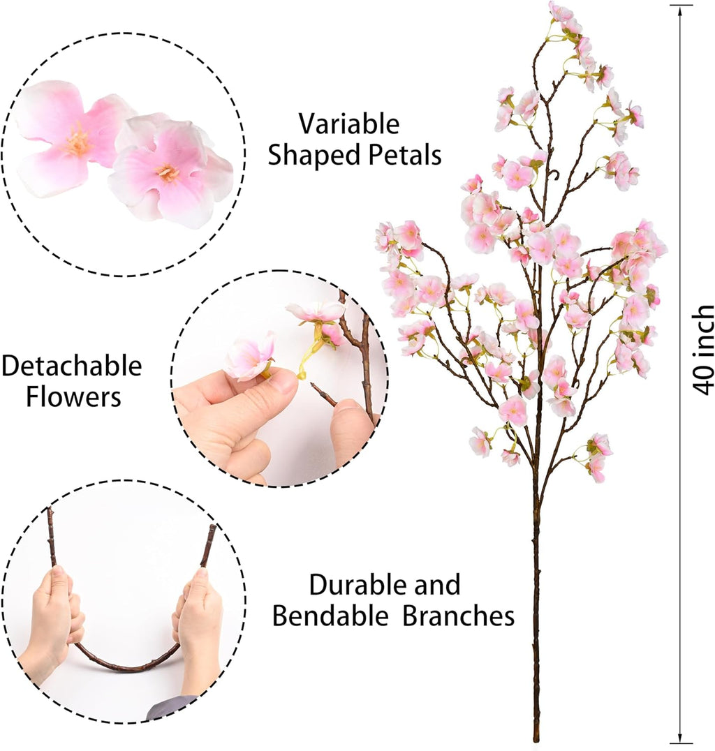 Sunm Boutique White Cherry Blossom Flowers, Artificial Cherry Blossom Decor Faux Cherry Blossom Branches Vase Arrangements for Wedding Home Party Kitchen Decor, Set of 3