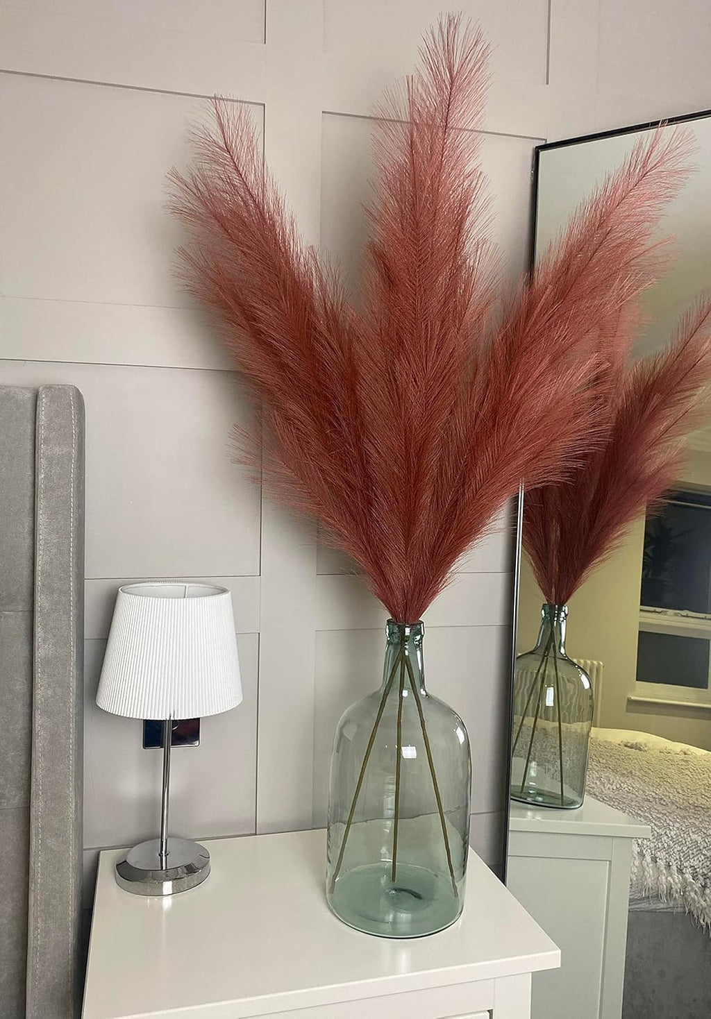 VOULUX Extra Large Tall Blue Fake Faux Artificial Pampas Grass Large Fluffy x3 115cm Stems x18 Decorative Artificial Flora Feathers For Floor Vases Tall Blue Plant Flowers Long Pampas Grass