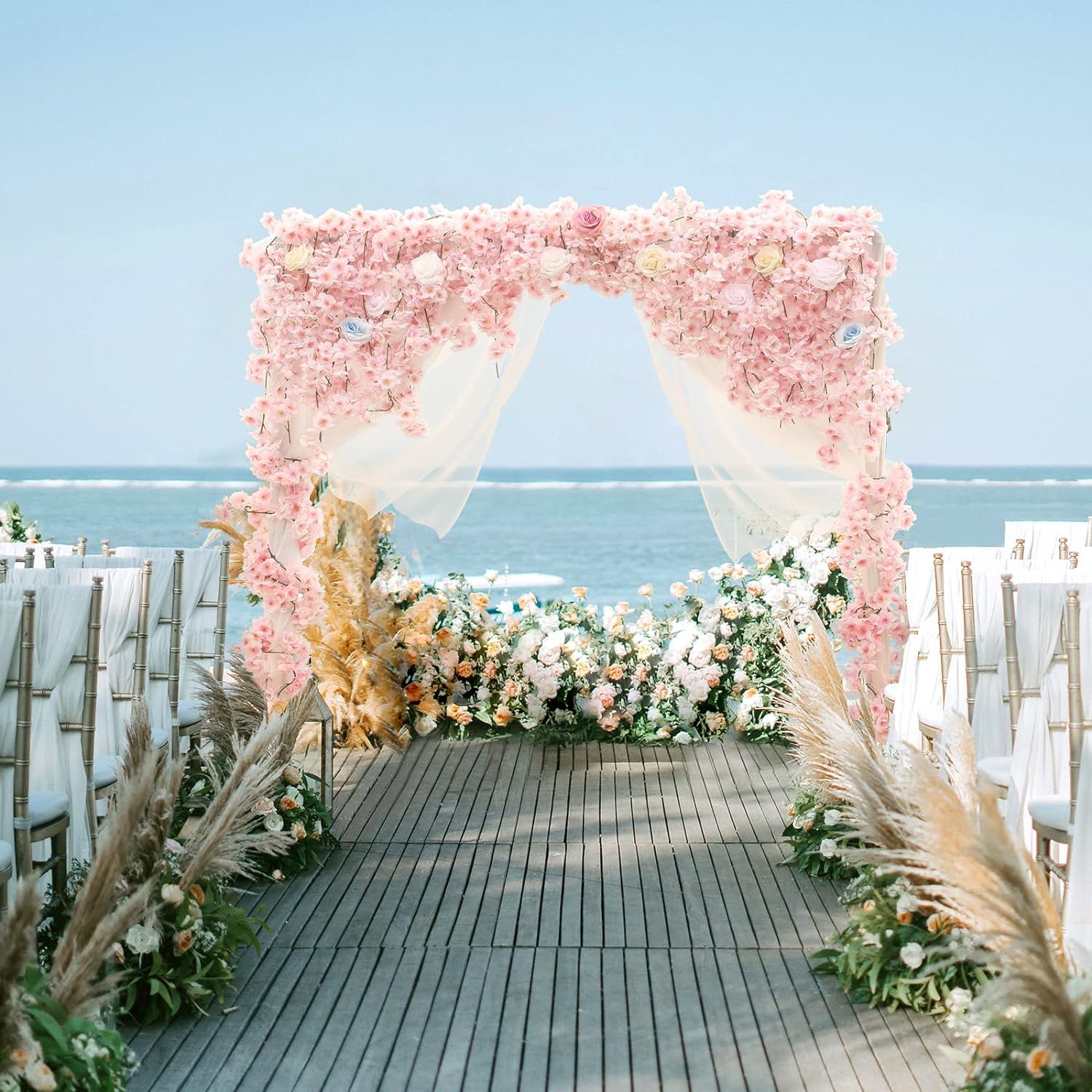 Sunm Boutique 4pcs Artificial Cherry Blossom Garland Hanging Vine Silk Garland Wedding Party Decor