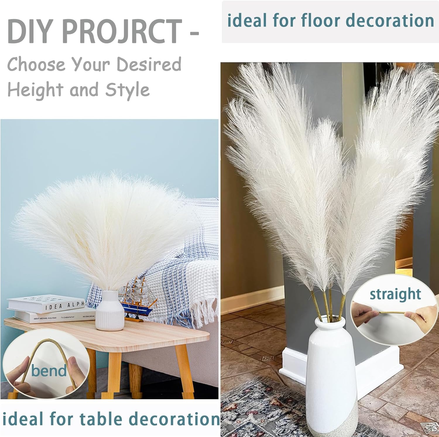 Wttisel 38" 10 Stems White Pampas Grass Tall Decor - Faux Pampas Grass for Floor Vase Boho Home Wedding Mothers Day Decoration