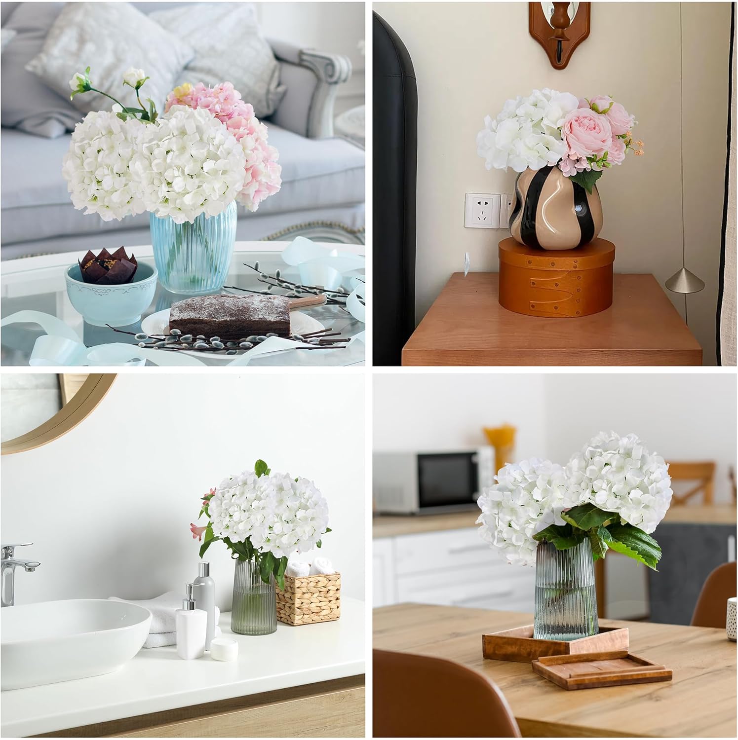 AVIVIHO Dusty Pink Hydrangea Artificial Flowers Pack of 10 Fake Hydrangeas Heads Full Faux Hydrangea Silk Flowers with Stems for Wedding Home Party Centerpieces Shop Baby Shower Decoration