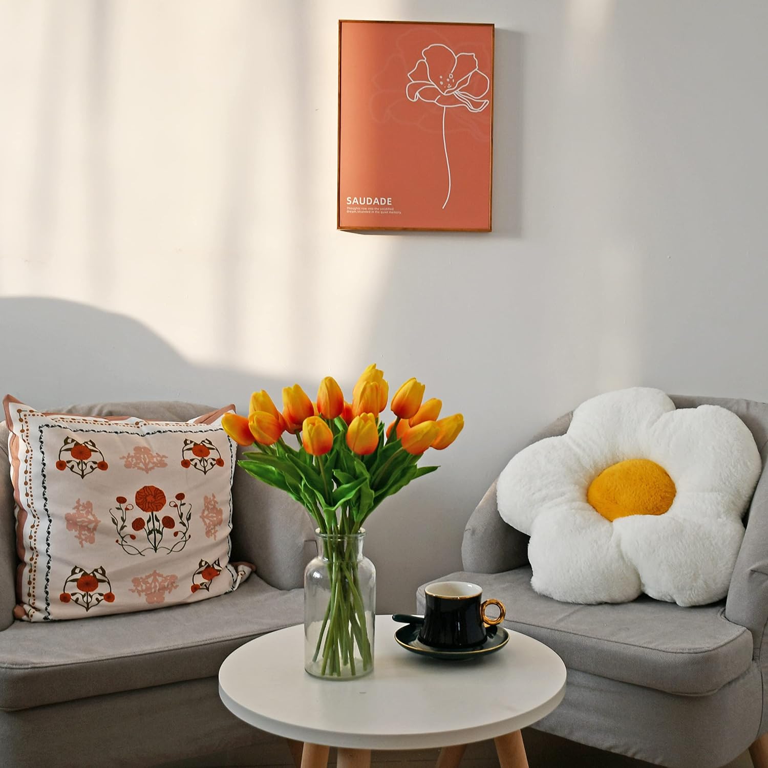 Mandy's 20pcs Pure White Flowers Artificial Tulip Silk Flowers 13.5" in Bulk Home Kitchen Wedding Decorations