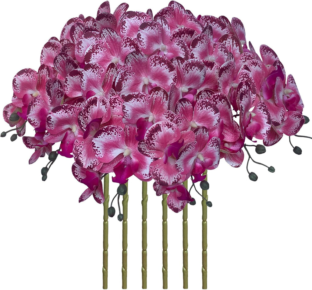 FagusHome 32" Artificial Phalaenopsis Flowers 6 Pcs with 4 Bundles Leaves Artificial Orchid Flowers Stem Plants for Home Décor (6Pcs)