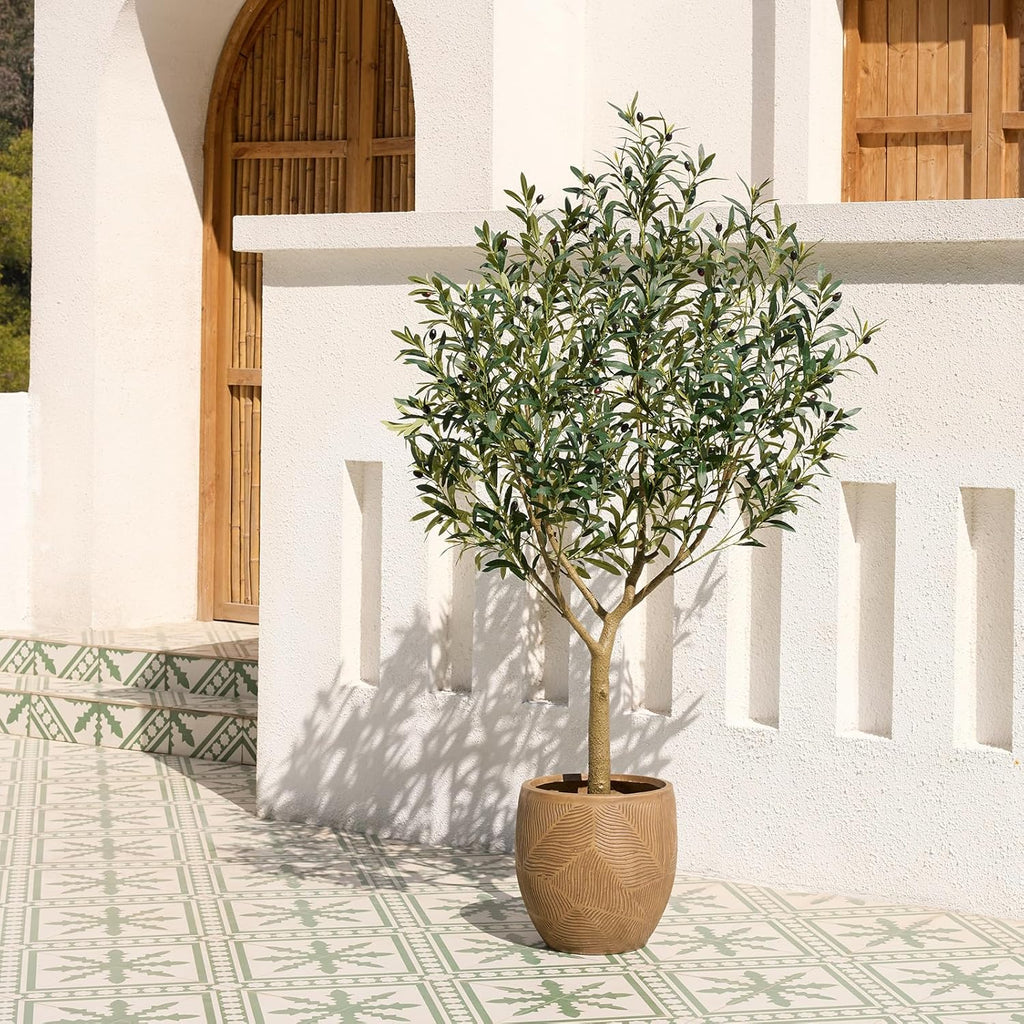 VeriNatural Artificial Olive Tree 6.5FT - Large Fake Olive Trees Indoor with 1676 Lush Leaves,UV Resistant & Natural Wood Trunk, Outdoor Potted Faux Plant for Living Room,Office,Home Decor,VN157