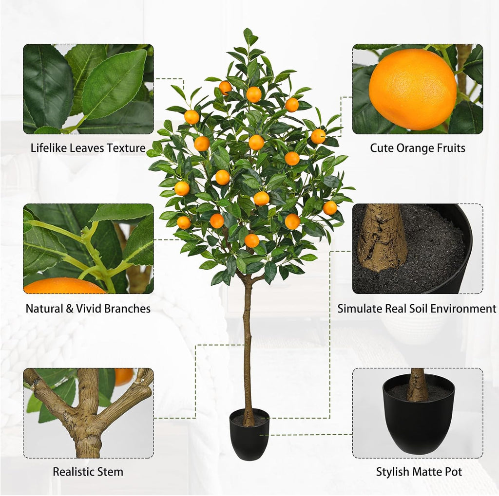 Oairse 150 cm Artificial Plants, Large Orange Tree, Artificial Plant, Orange Tree, Large in Pot, Artificial Tree for Indoor and Outdoor Use, Modern Decoration, Bathroom, Living Room, Bedroom, Balcony
