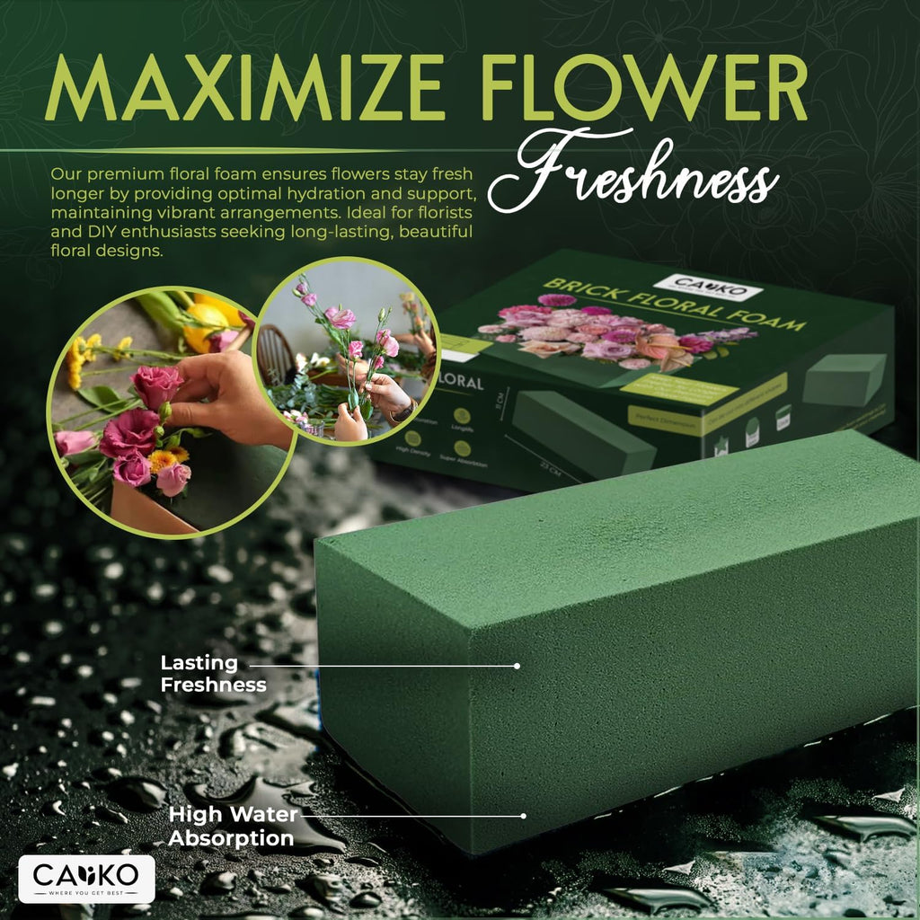 Caliko - 4x Wet Brick Floral Foam Block | 23x11x7cm Large Wet Florist Foam Bricks for Fresh Flowers | Flower Foam Blocks for Wedding Aisle, Birthdays | Home Decoration Flower Arranging Accessories.