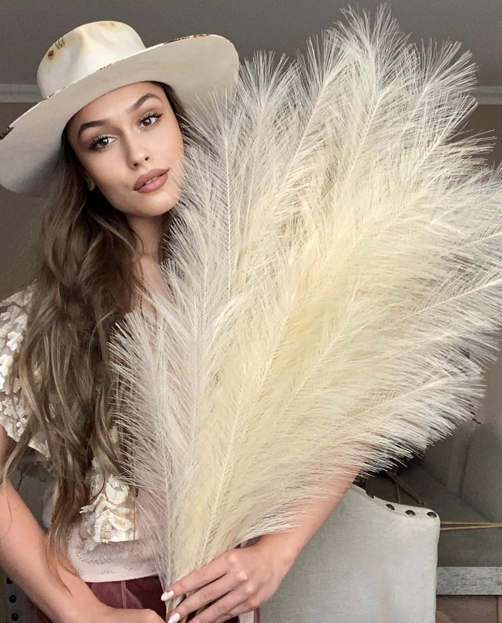 VOULUX Extra Large Tall Blue Fake Faux Artificial Pampas Grass Large Fluffy x3 115cm Stems x18 Decorative Artificial Flora Feathers For Floor Vases Tall Blue Plant Flowers Long Pampas Grass