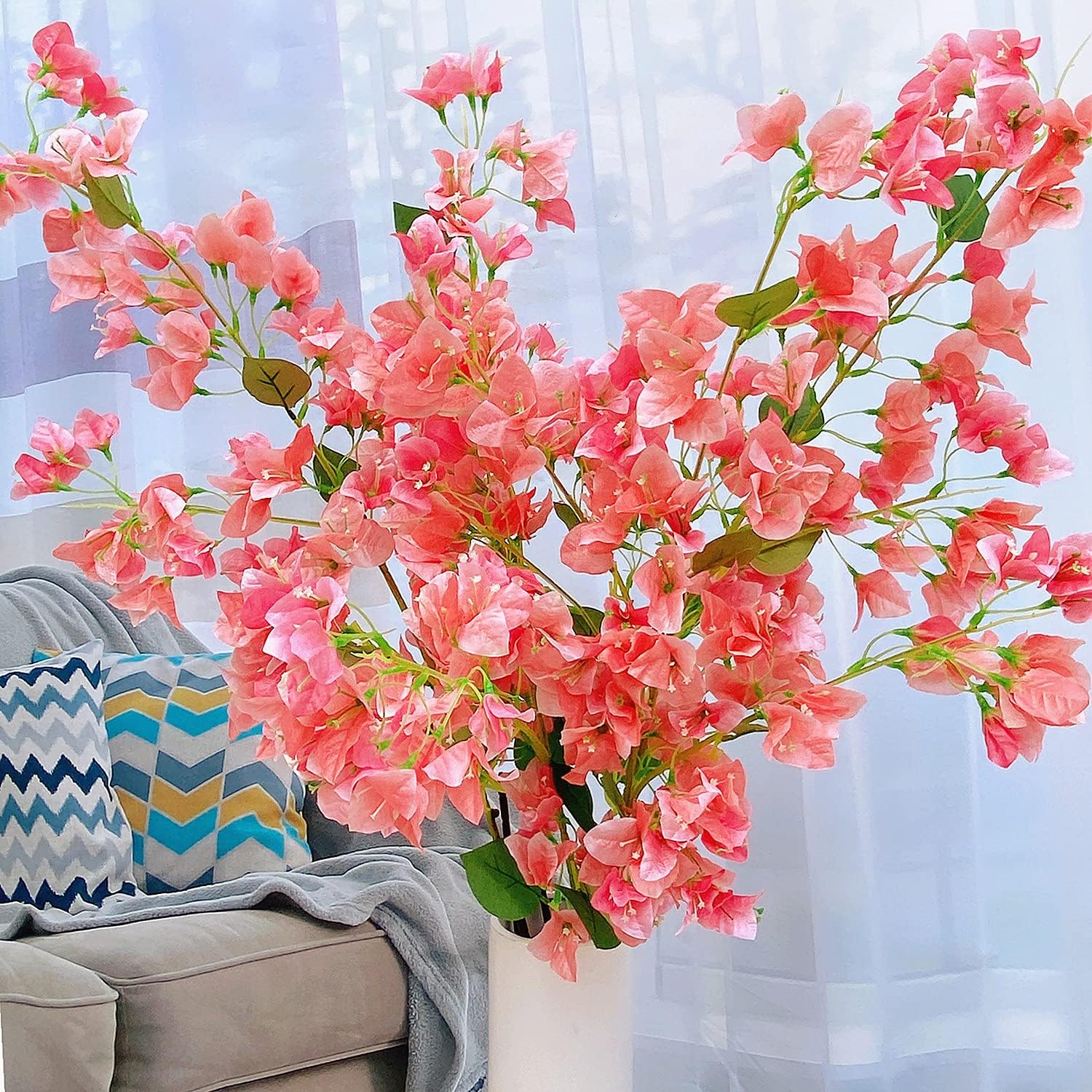Artificial Flowers Silk Bougainvillea Branches Faux Artificial Bougainvillea Floral Stems Long Plant Branches 45" for Wedding Centerpieces, Table Runner, Home Decoration (White - Pack of 4pcs)