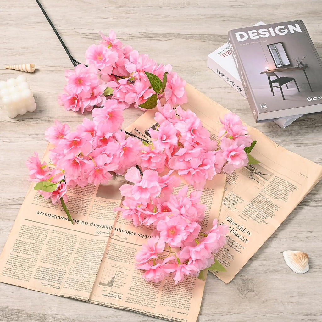 Sunm Boutique White Cherry Blossom Flowers, Artificial Cherry Blossom Decor Faux Cherry Blossom Branches Vase Arrangements for Wedding Home Party Kitchen Decor, Set of 3