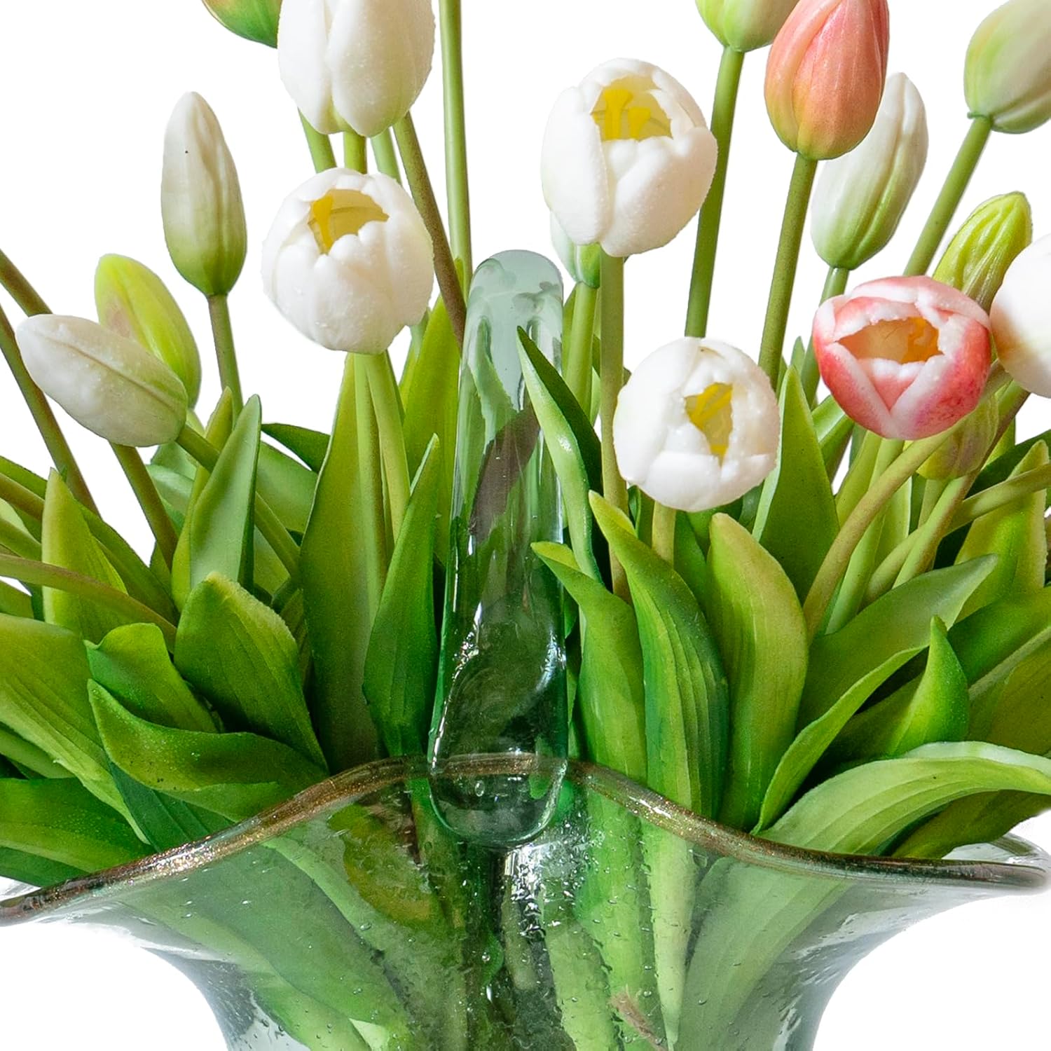 DUYONE 15pcs Artificial Tulips Flowers, Real Touch Latex Bouquet, Fake Tulips for Office Wedding Party Home Kitchen Garden Decoration(White,15pcs)