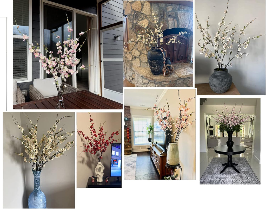 florisso Cherry Blossom Branches, Faux Peach Blossom Flowers, Artificial Plum Branches Real Touch Silk for Party Home Decor Wedding Arrangements (4PCS, White, 41")