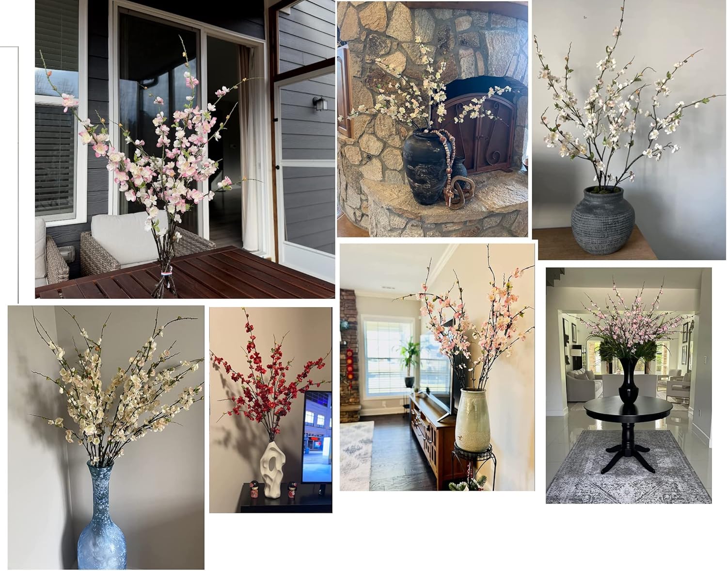 florisso Cherry Blossom Branches, Faux Peach Blossom Flowers, Artificial Plum Branches Real Touch Silk for Party Home Decor Wedding Arrangements (4PCS, White, 41")