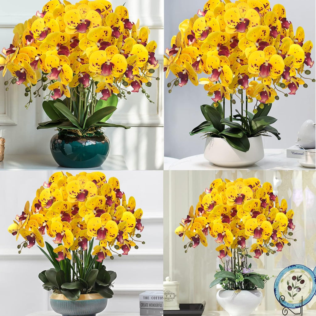 FagusHome 32 Inches Artificial Phalaenopsis Flowers 4 Pcs with 2 bundles Leaves Artificial Orchid Flowers Stem Plants for Home Décor (White)