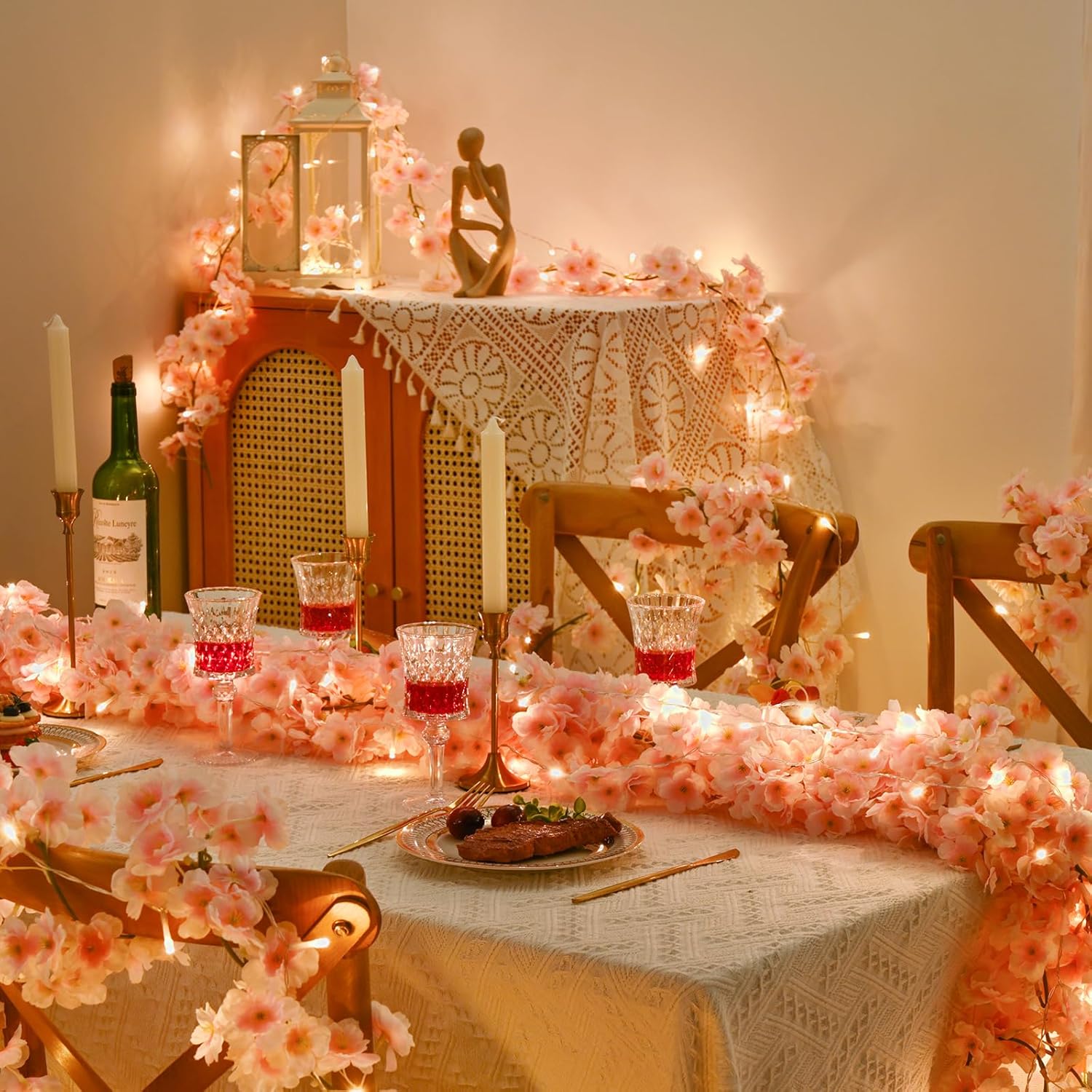 Sunm Boutique 4pcs Artificial Cherry Blossom Garland Hanging Vine Silk Garland Wedding Party Decor