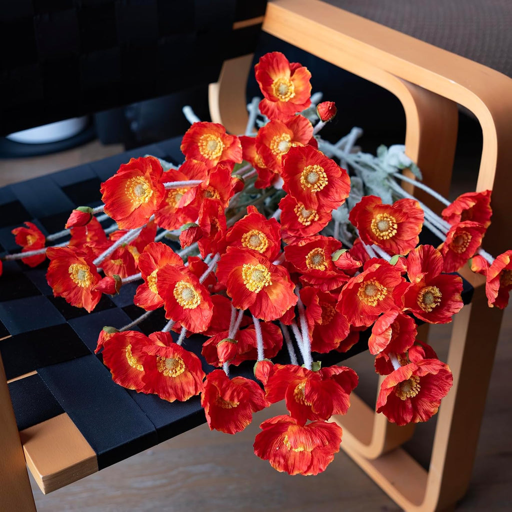 DUYONE Artificial Flowers 6 Stems Poppy Silk Bouquet,for Wedding, Home, Party Decoration,Table Centerpiece Arrangement(Orange Pink 6pcs)