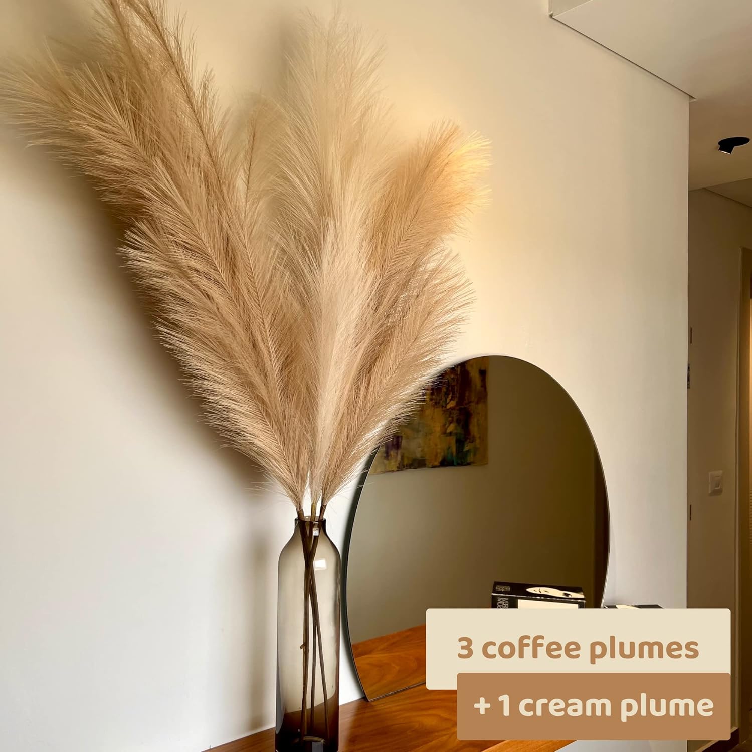 chousse 4 Pcs Pampas Grass Set - 43 Inches Tall (Coffee & Cream)