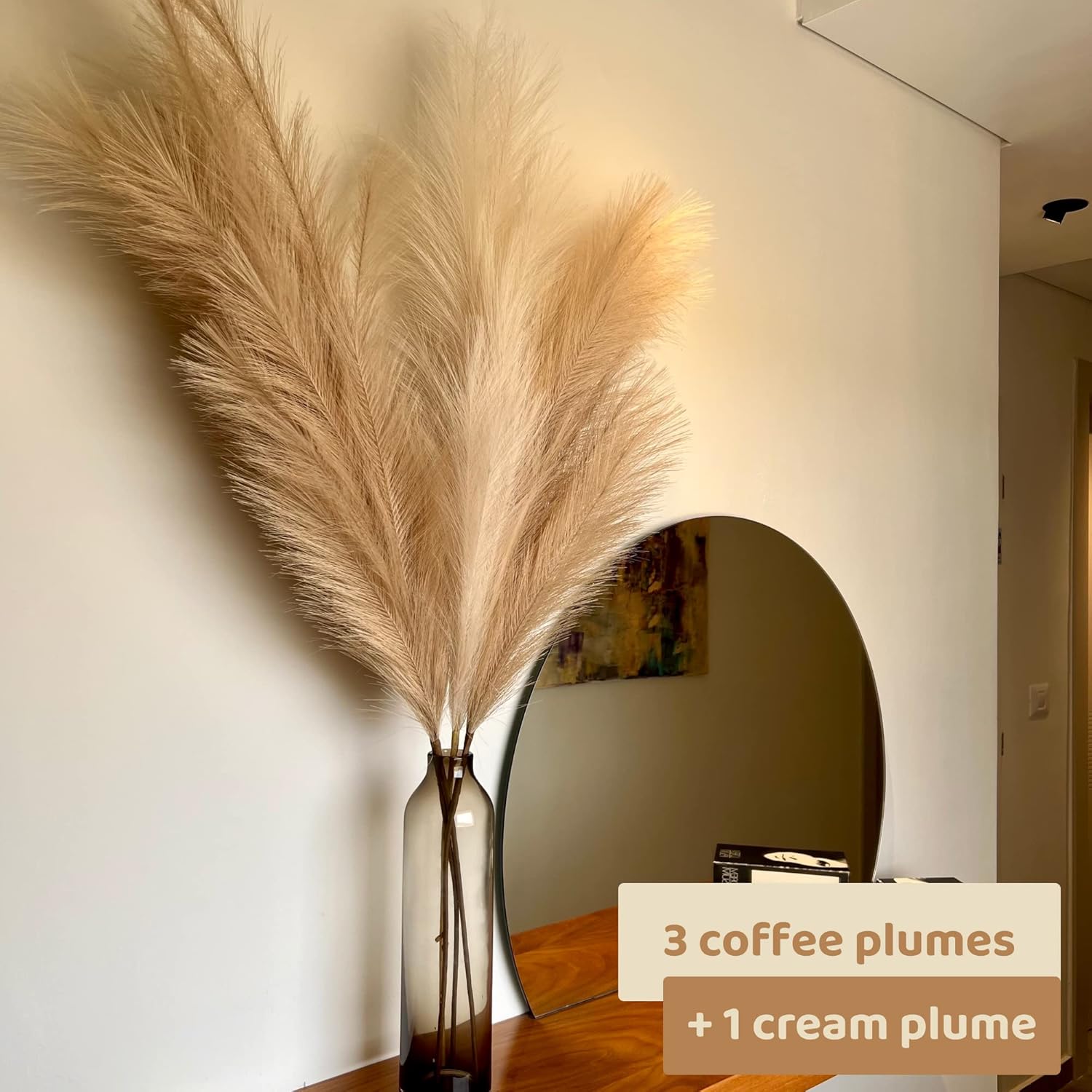 chousse 4 Pcs Pampas Grass Set - 43 Inches Tall (Coffee & Cream)