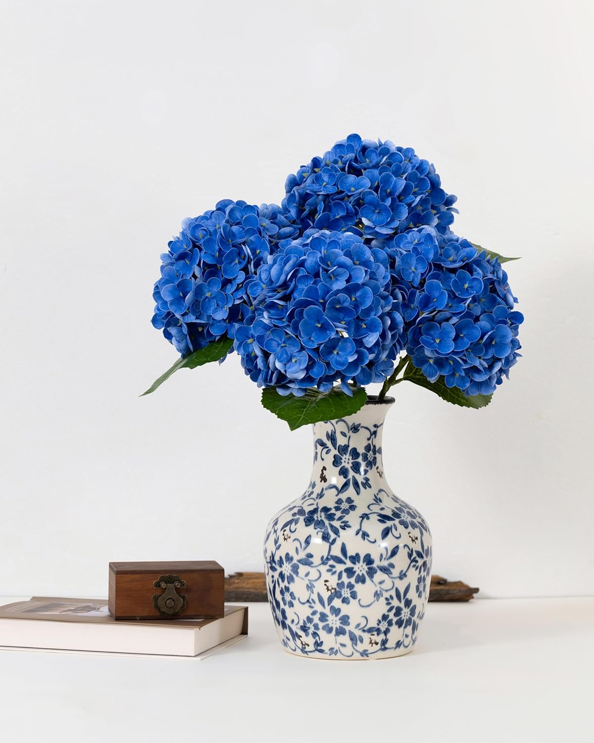 DuHouse 3Pcs Large Hydrangea Artificial Flowers,Latex Real Touch Hydrangeas Lifelike Hydrangea Flower for Home Wedding Bouquets Centerpieces Party Living Room Decoration(Blue)