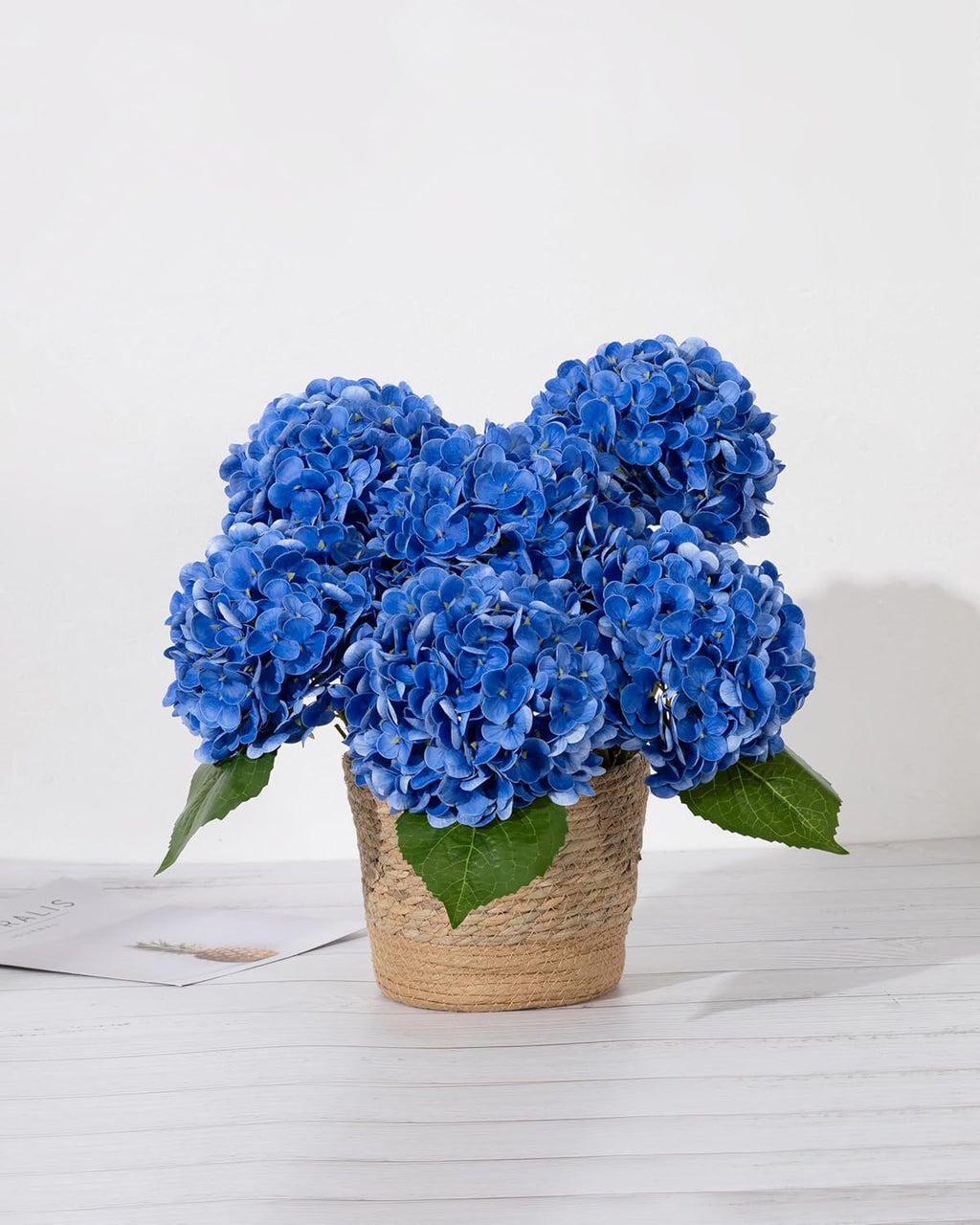 DuHouse 3Pcs Large Hydrangea Artificial Flowers,Latex Real Touch Hydrangeas Lifelike Hydrangea Flower for Home Wedding Bouquets Centerpieces Party Living Room Decoration(Blue)