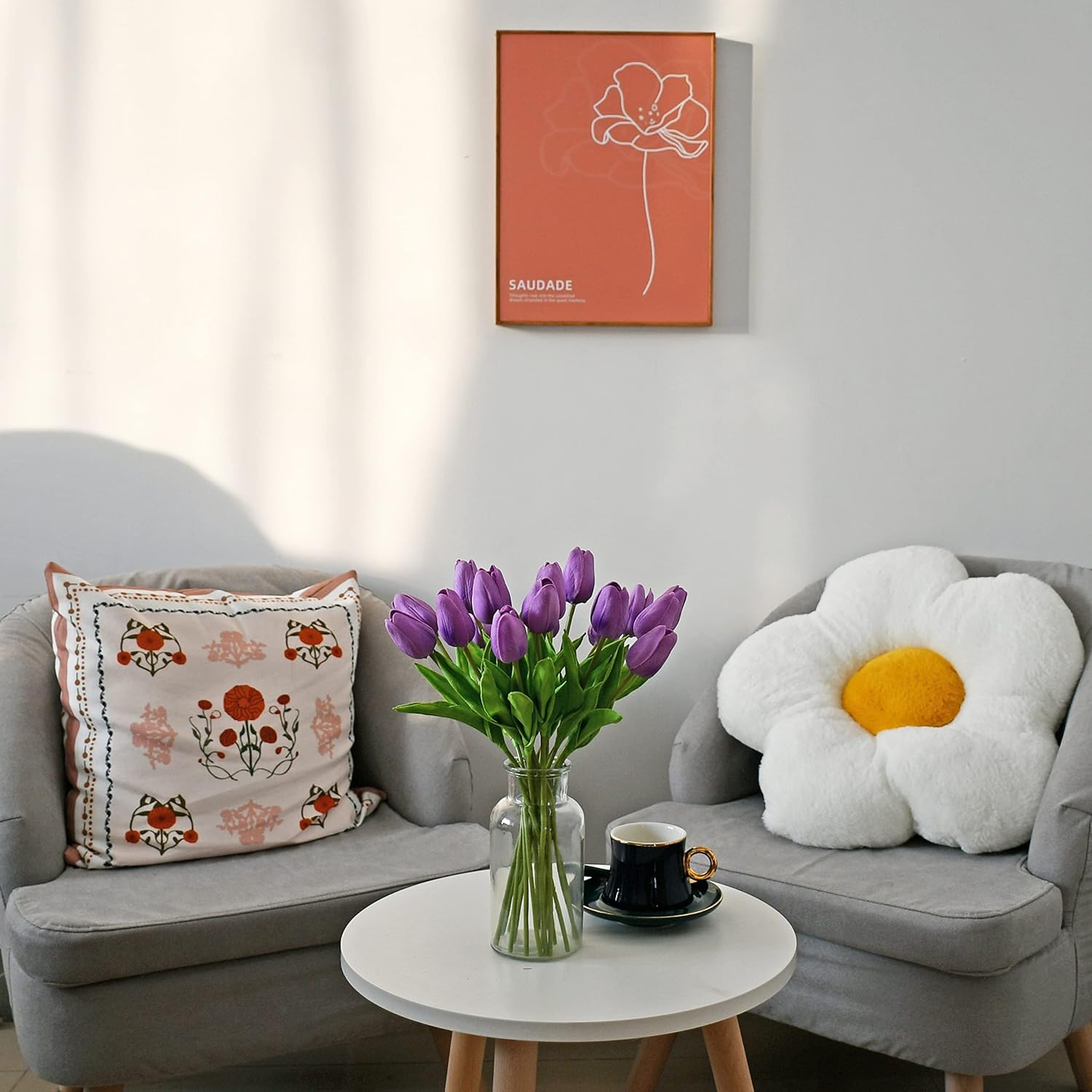 Mandy's 20pcs Pure White Flowers Artificial Tulip Silk Flowers 13.5" in Bulk Home Kitchen Wedding Decorations