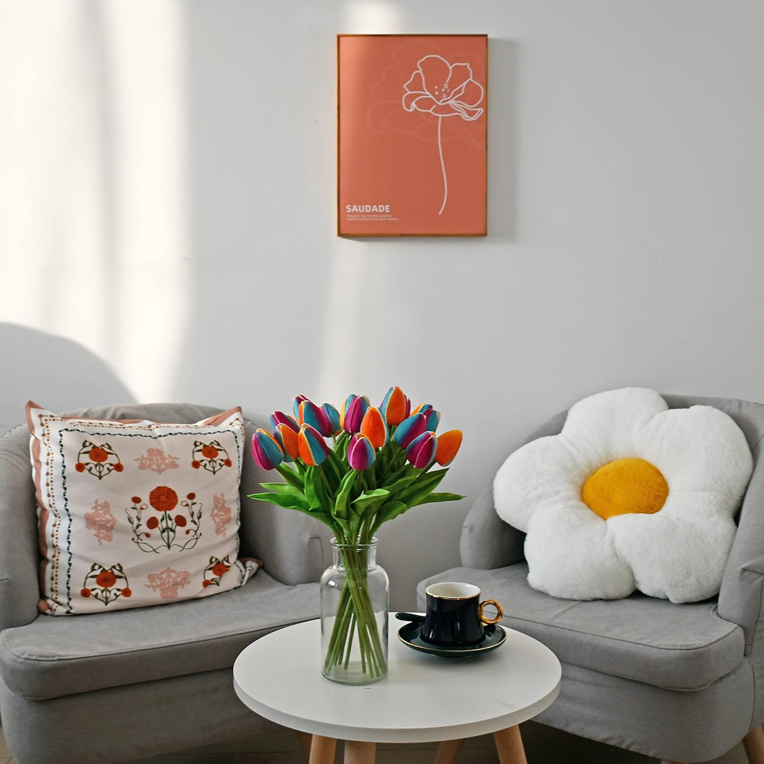 Mandy's 20pcs Pure White Flowers Artificial Tulip Silk Flowers 13.5" in Bulk Home Kitchen Wedding Decorations