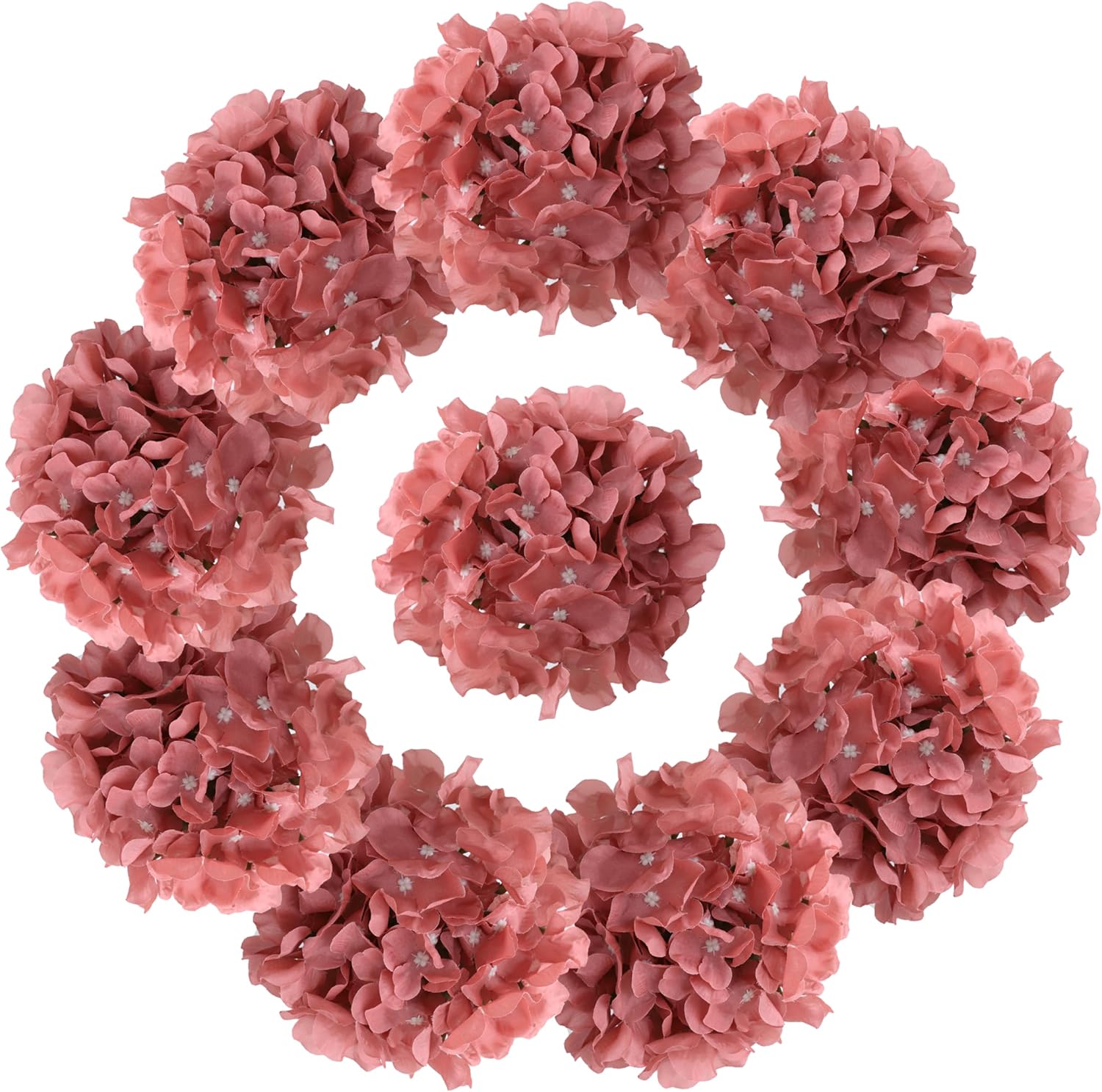 AVIVIHO Dusty Pink Hydrangea Artificial Flowers Pack of 10 Fake Hydrangeas Heads Full Faux Hydrangea Silk Flowers with Stems for Wedding Home Party Centerpieces Shop Baby Shower Decoration