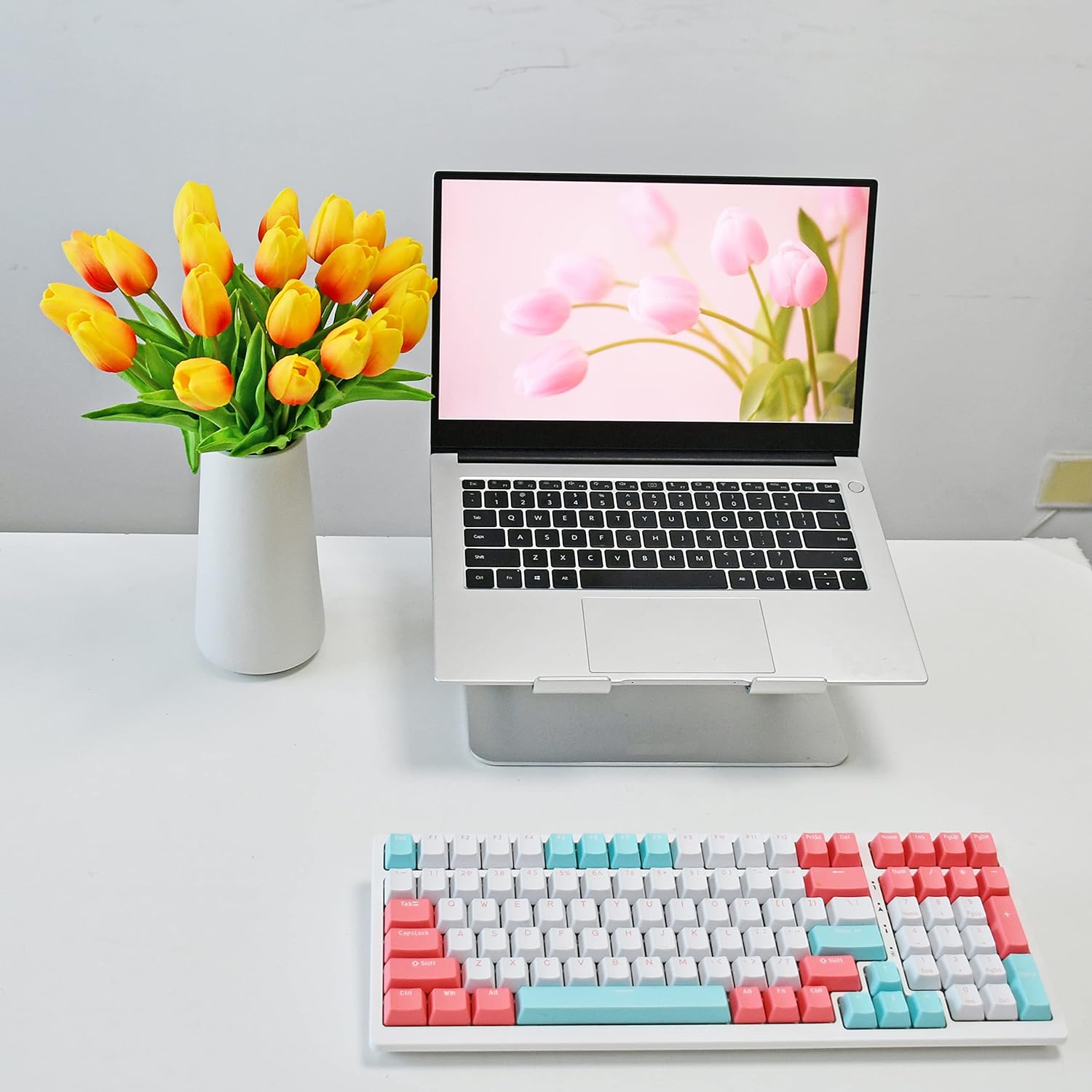 Mandy's 20pcs Pure White Flowers Artificial Tulip Silk Flowers 13.5" in Bulk Home Kitchen Wedding Decorations